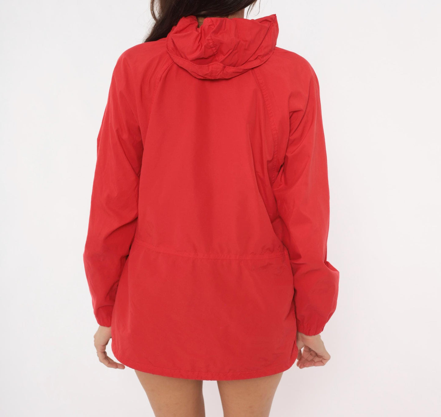 80s L.L.Bean Red Anorak Half-Zip Hooded Windbreaker Medium M