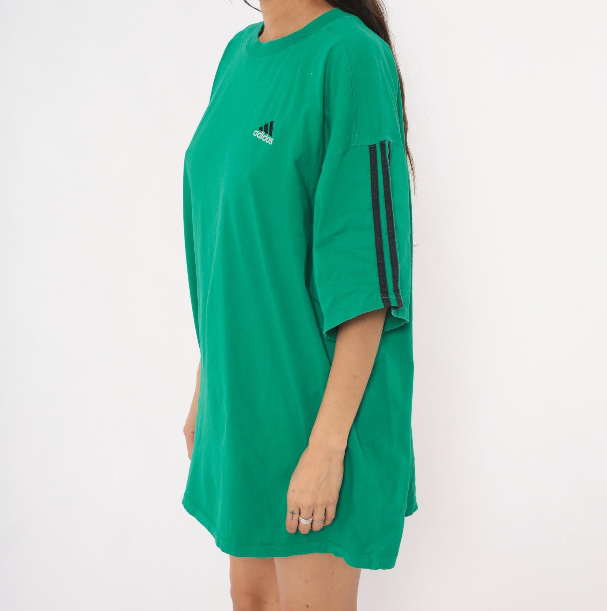 Adidas Three Stripe Embroidered Tee 2000s Green Cotton Extra Large XL