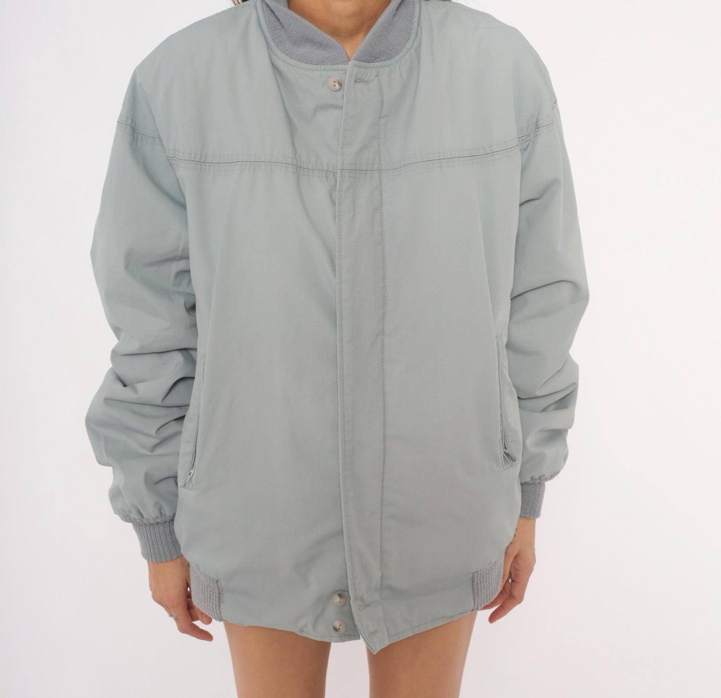 80s Catalina Varsity Bomber Jacket Grey Cotton Knit Collar Medium