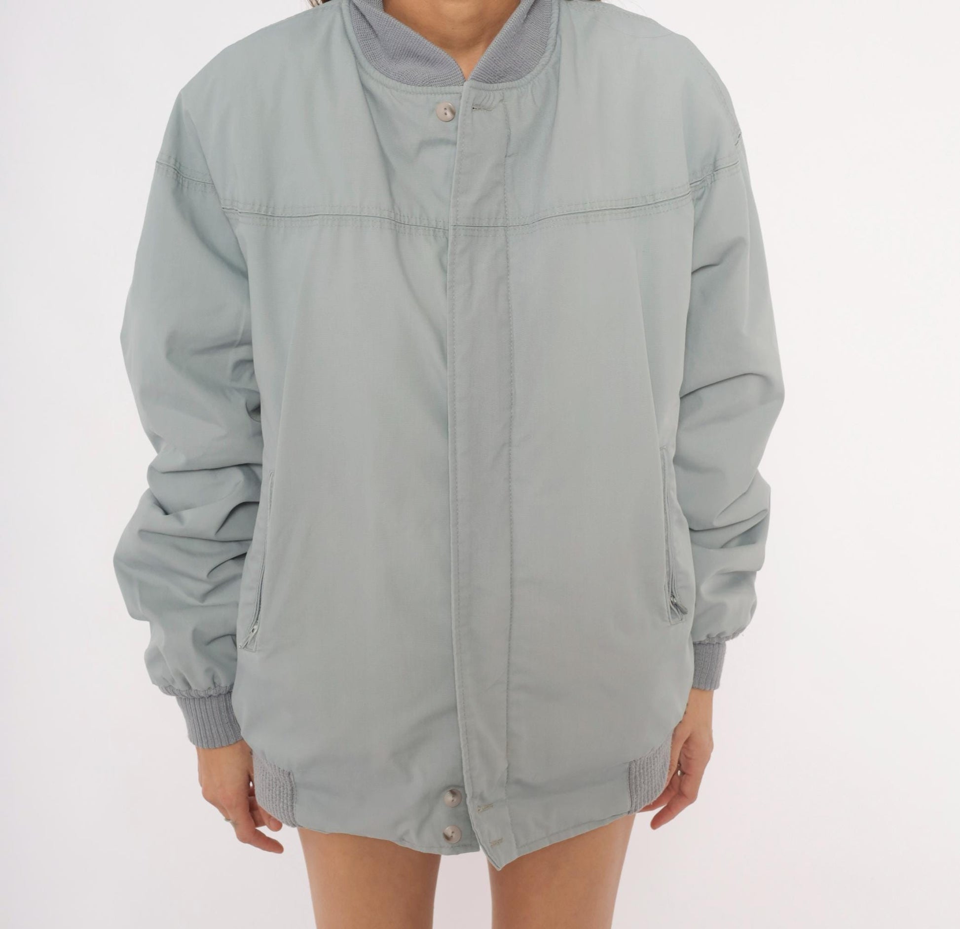 80s Catalina Varsity Bomber Jacket Grey Cotton Knit Collar Medium