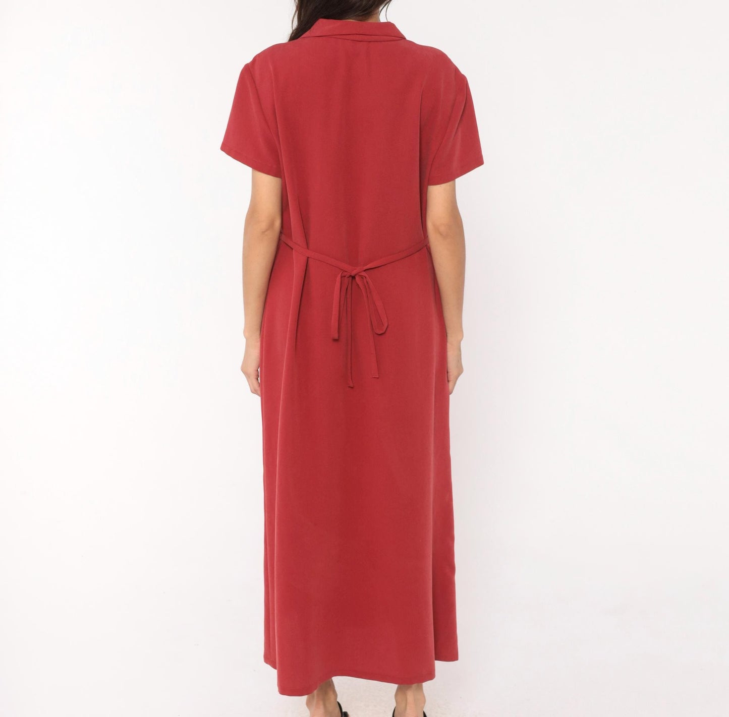 90s Liz Claiborne Burgundy Maxi Shirtdress Notched Collar Button Front Extra Large