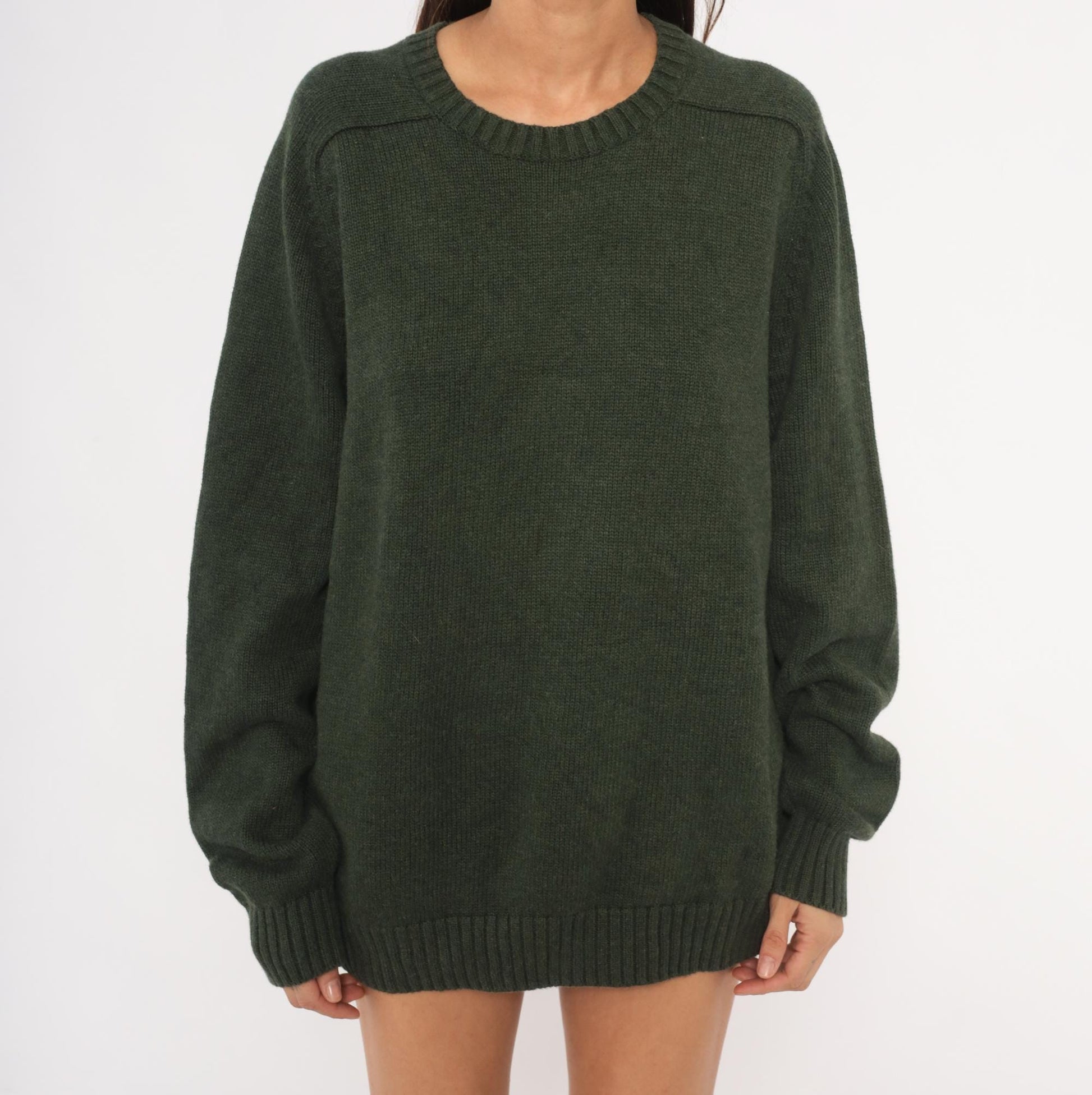 90s Lands End Dark Olive Cotton Knit Crewneck Pullover Extra Large XL