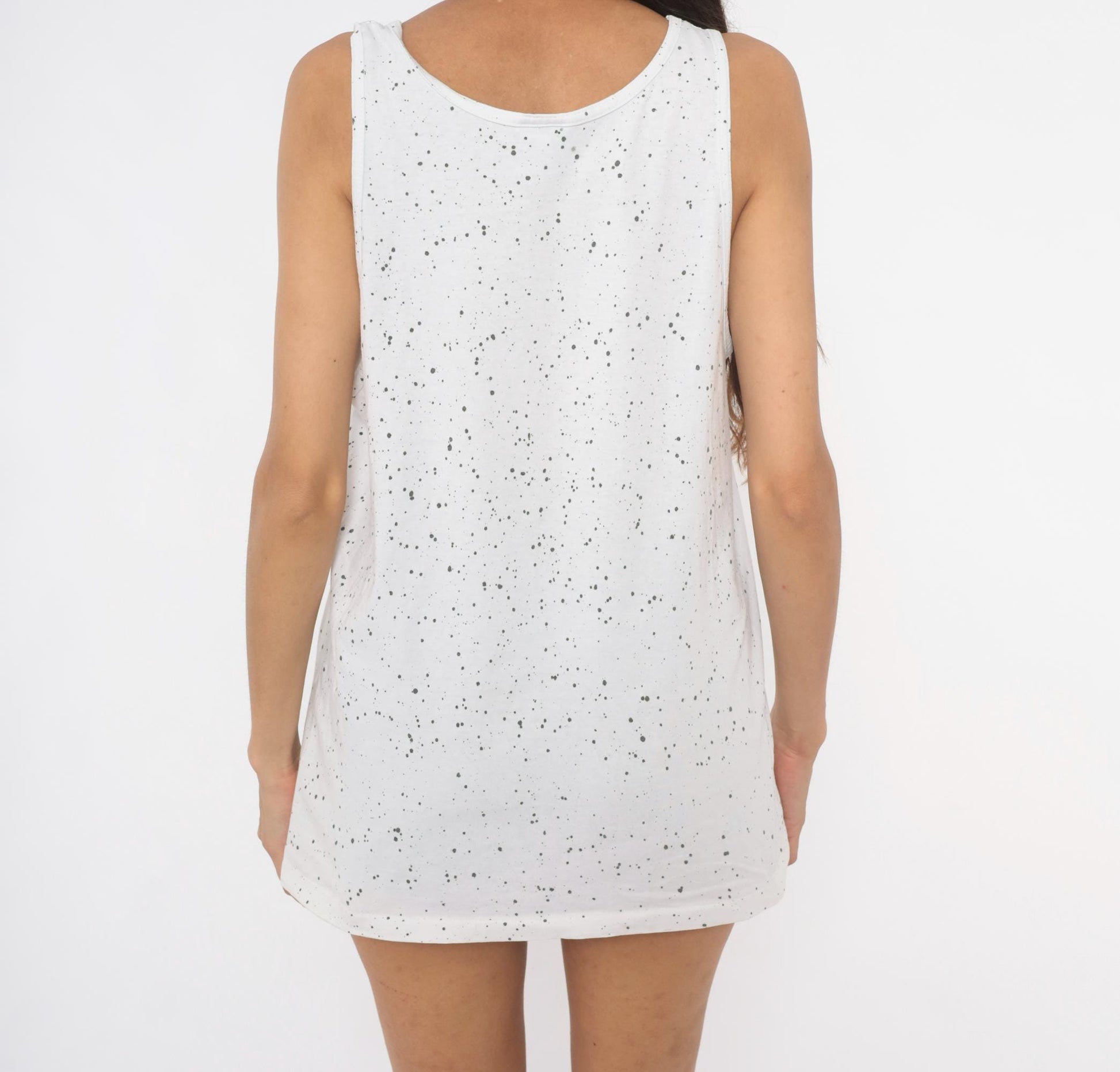 90s Oneita Kauai Fish Tank Top White Splatter Paint Neon Graphic Cotton Large L