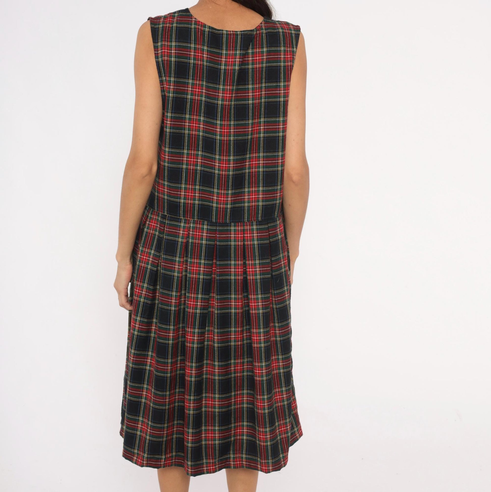 90s Baxter & Wells Plaid Jumper Dress Navy Red Green Tartan Large L