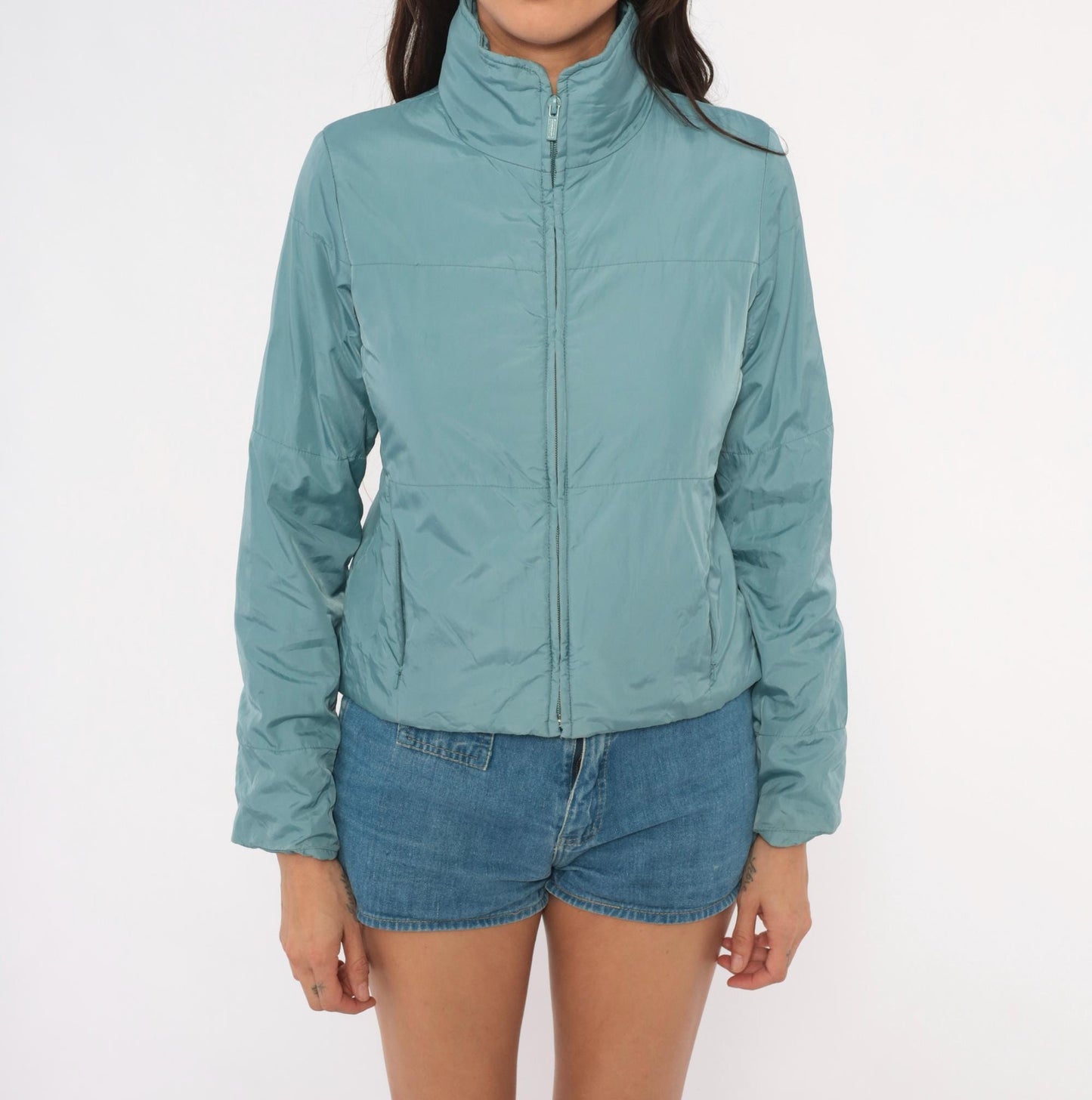 2000s Banana Republic Puffer Zip Jacket Slate Blue Cropped XS