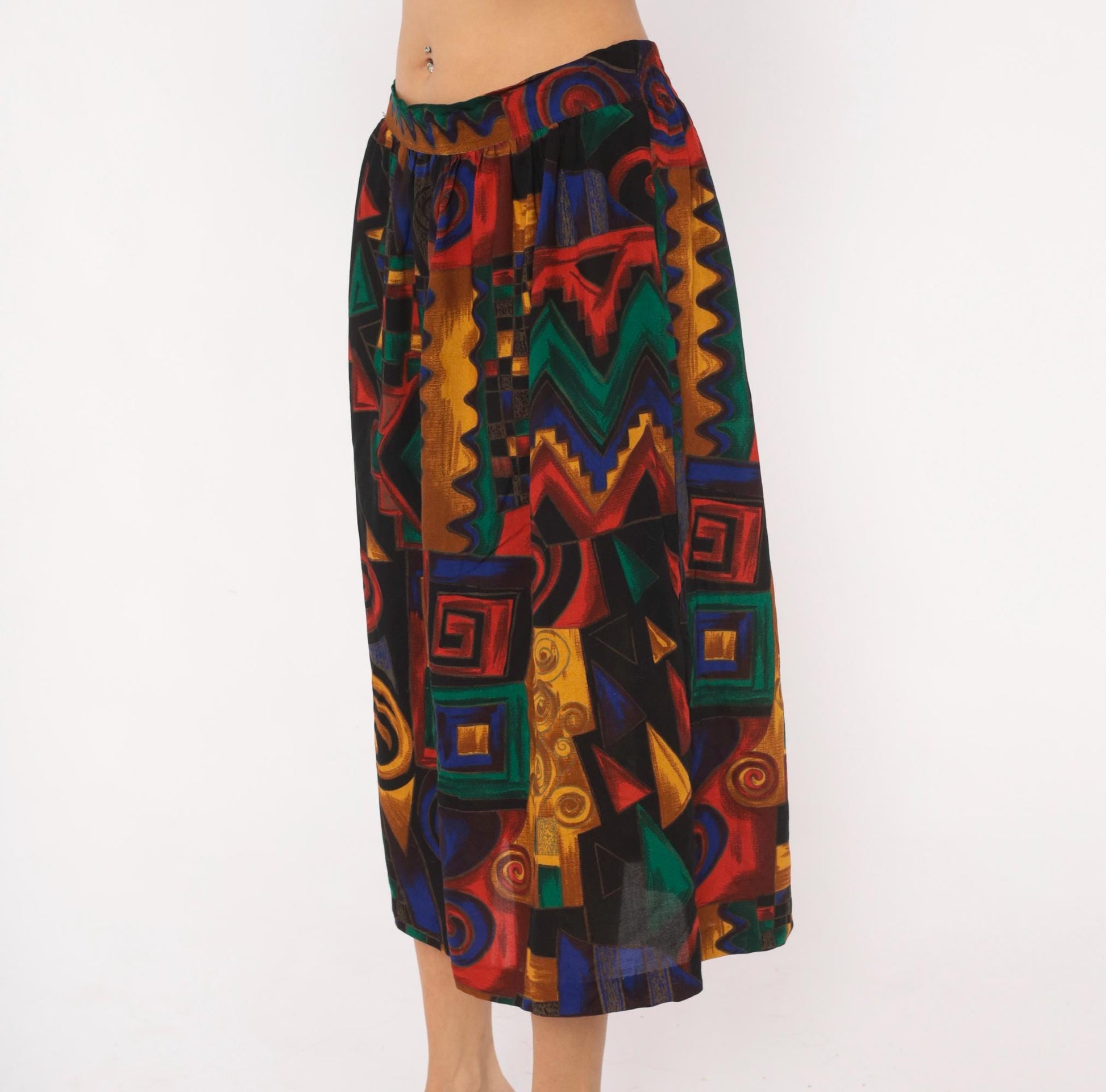 90s Kenneth Mitchell Midi Skirt Geometric Spiral Print Multicolor Size 20W