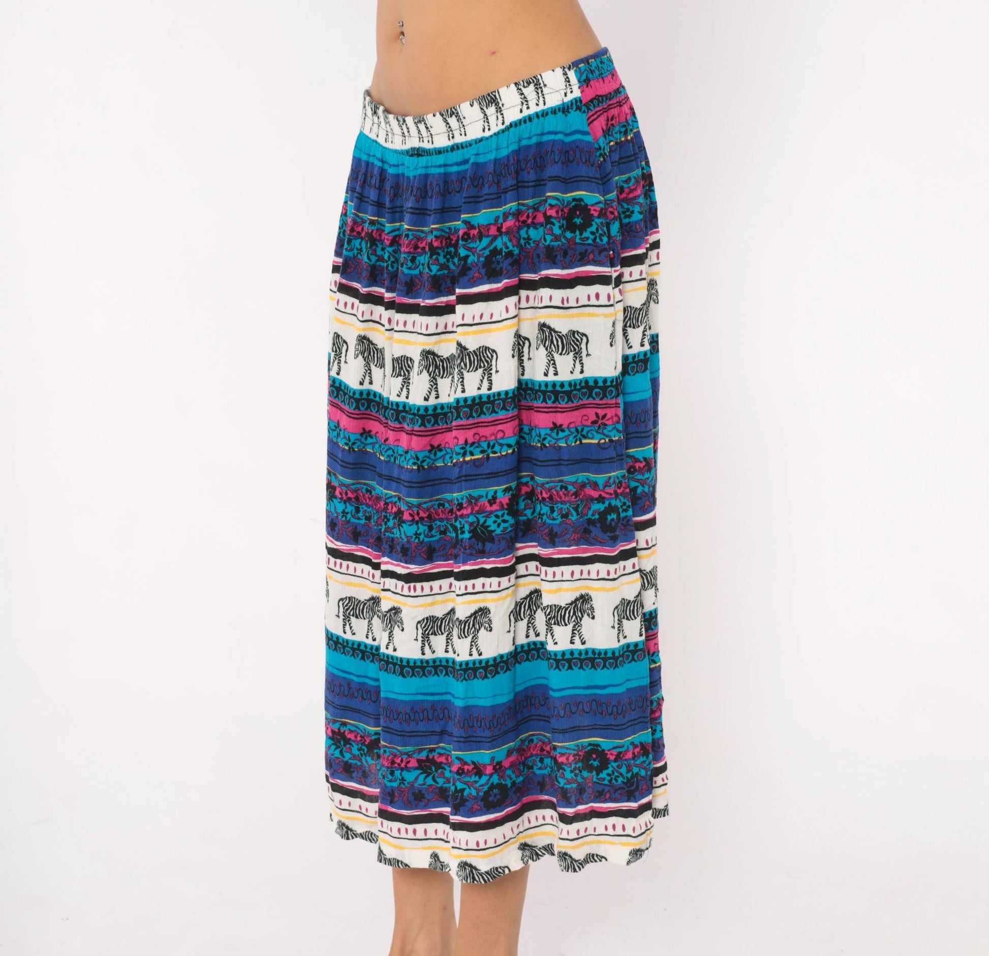 90s Sharon Anthony Zebra Print Midi Skirt Plus Size XXL Teal Magenta