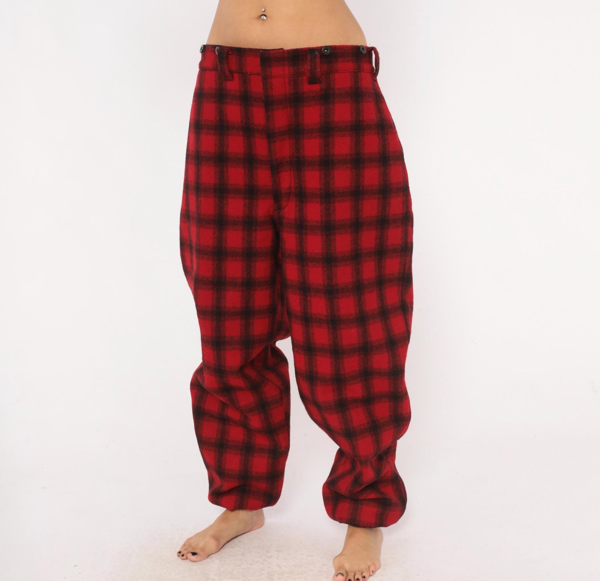 Woolrich Buffalo Plaid Wool Pants 80s Red Black Straight Leg Extra Large XL