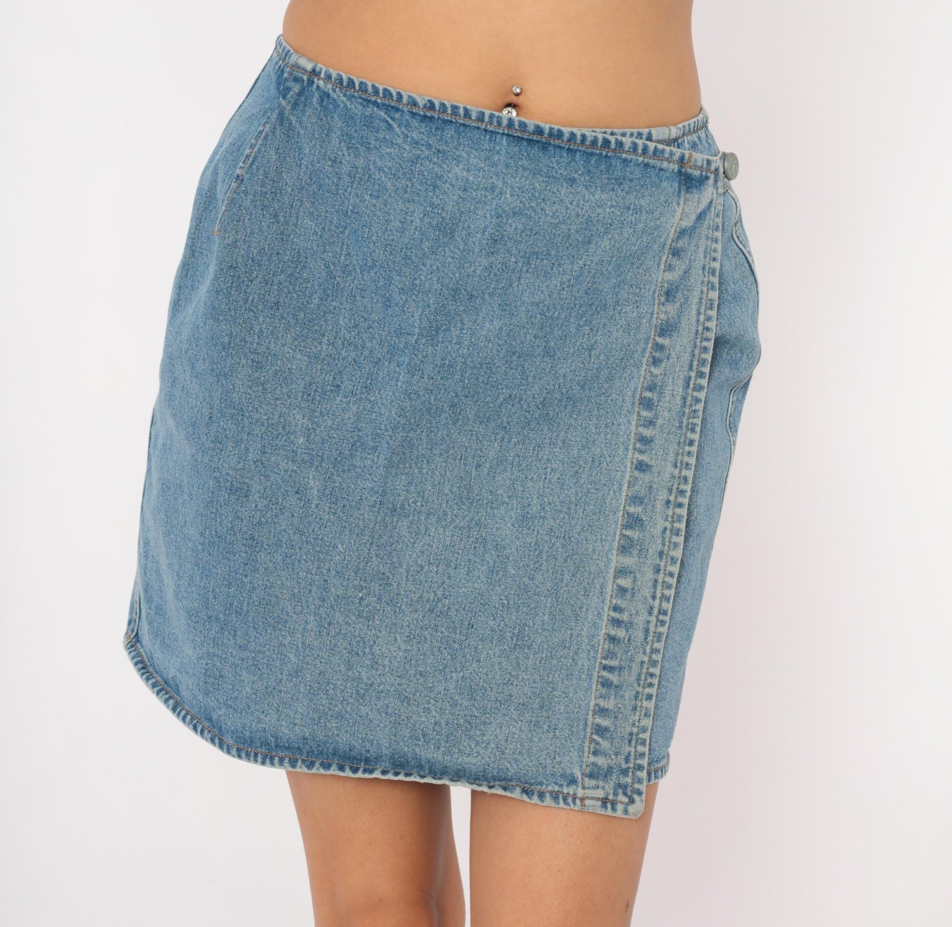 90s Calvin Klein Denim Mini Skirt Light Wash Blue A-Line Small S
