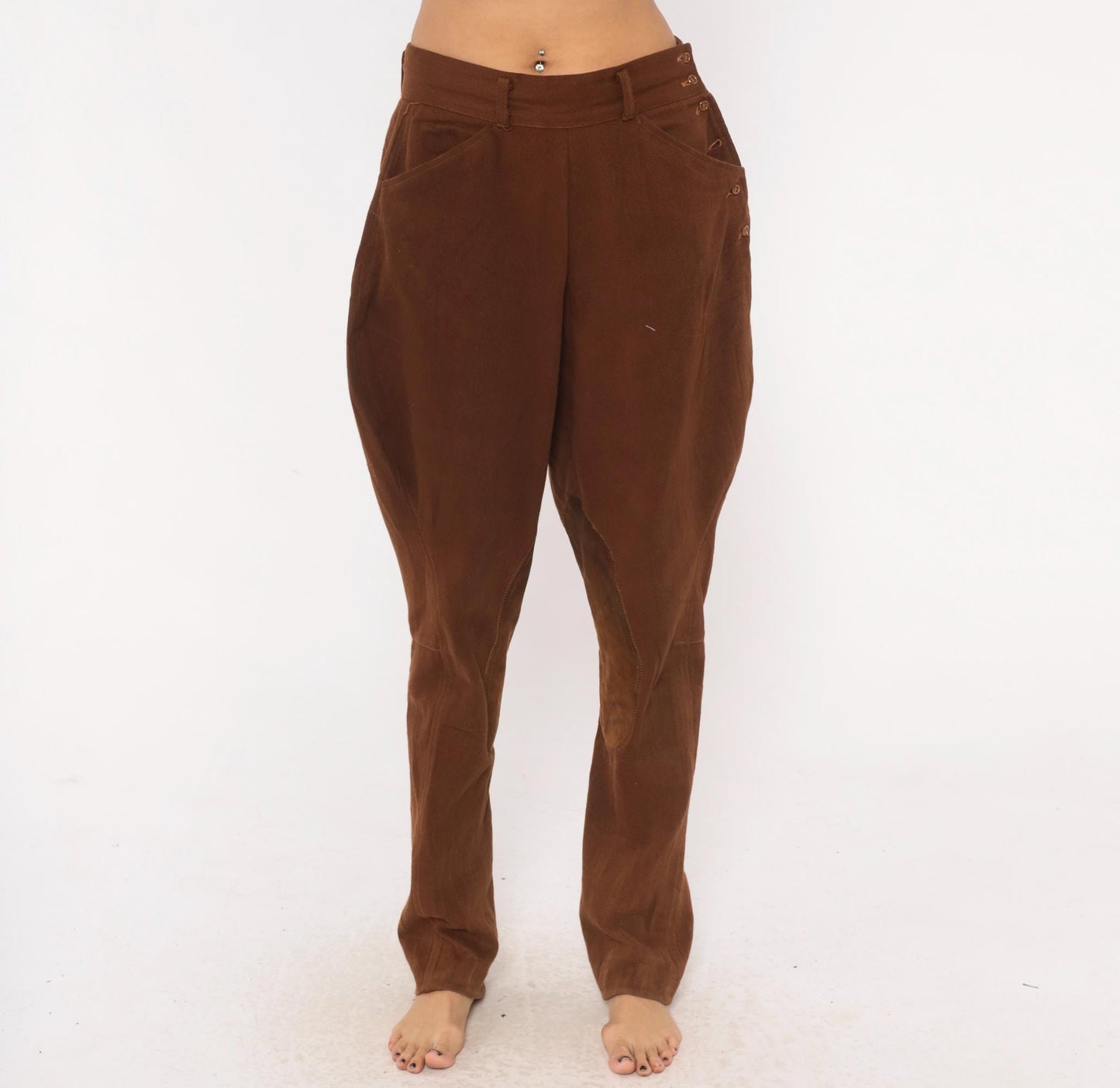 80s Brown Jodhpur Riding Pants High Waist Suede Knee Patch Medium M