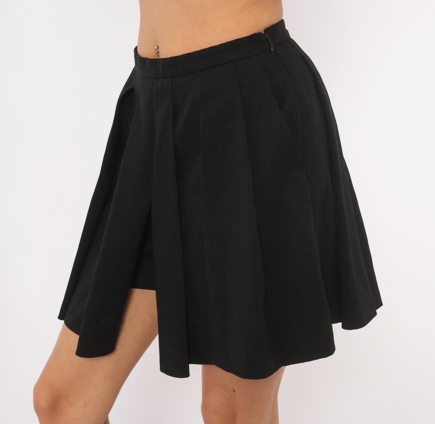 J. Crew 2000s Black Box Pleat Mini Skirt Flared A-Line Preppy Extra Small XS