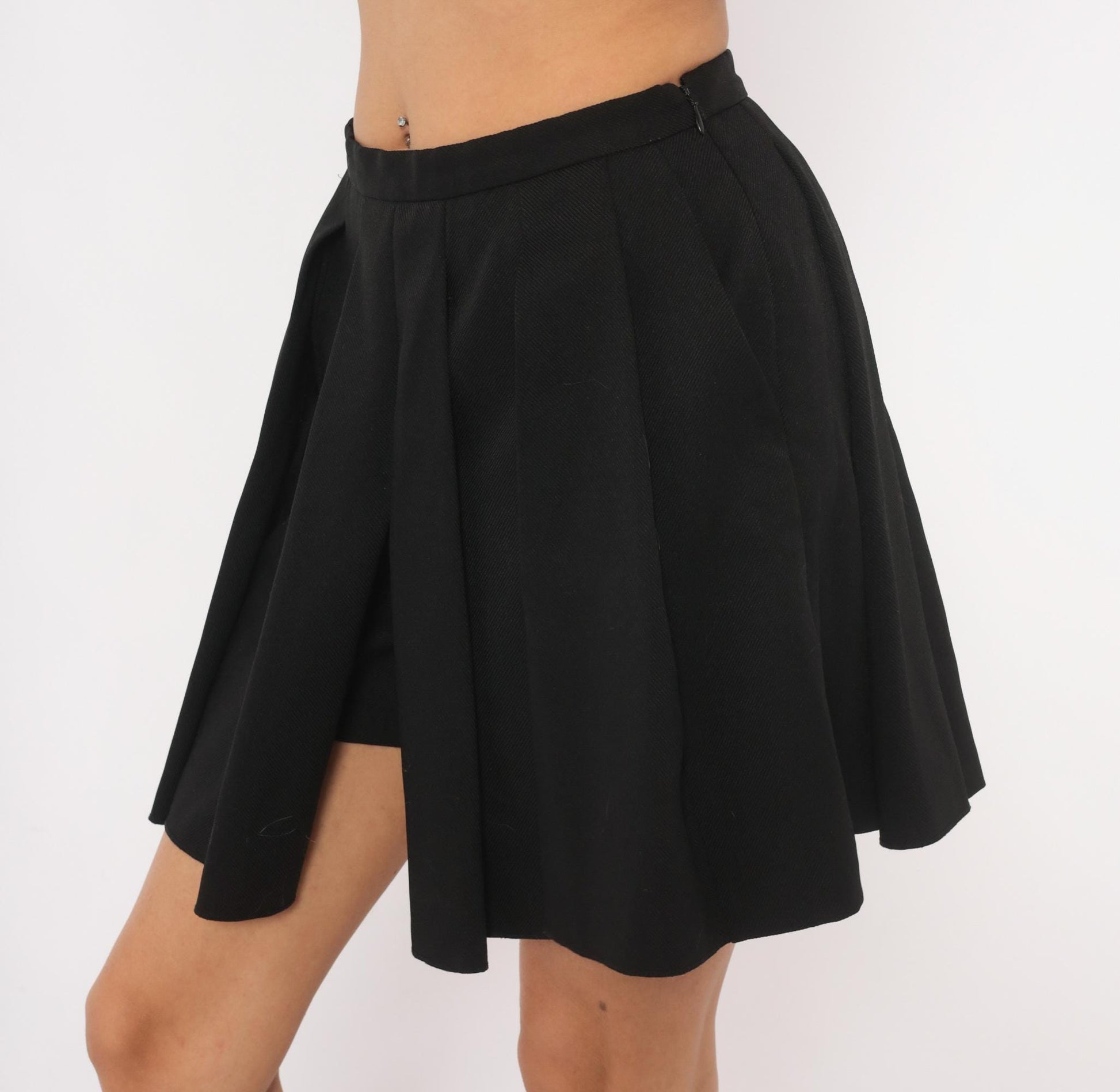 J. Crew 2000s Black Box Pleat Mini Skirt Flared A-Line Preppy Extra Small XS
