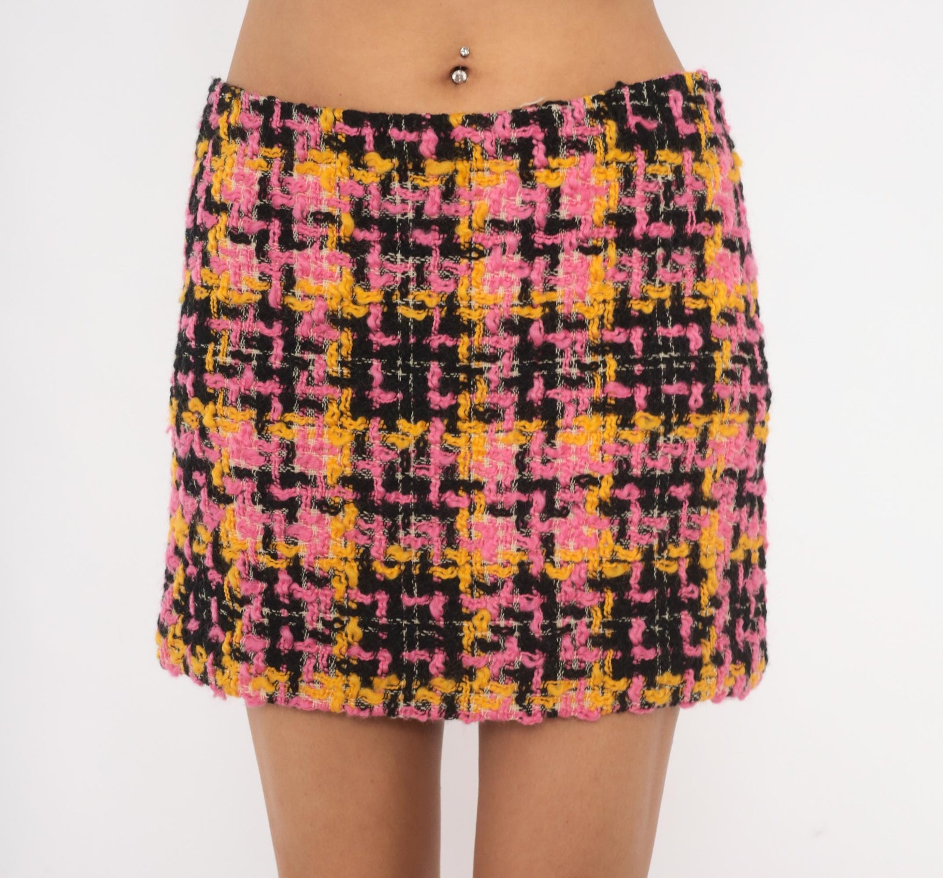 70s Milly Pink Houndstooth Tweed Mini Skirt Wool Plaid Small S