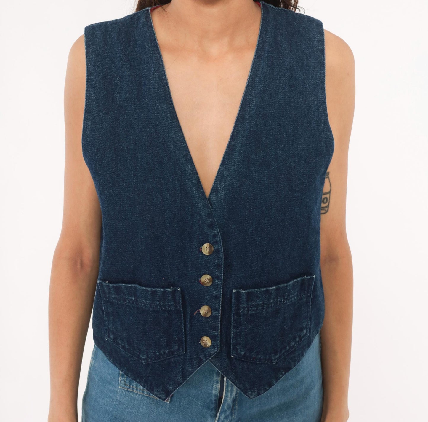 80s Van Heusen Reversible Denim Vest Navy Blue Red Paisley Cotton Small