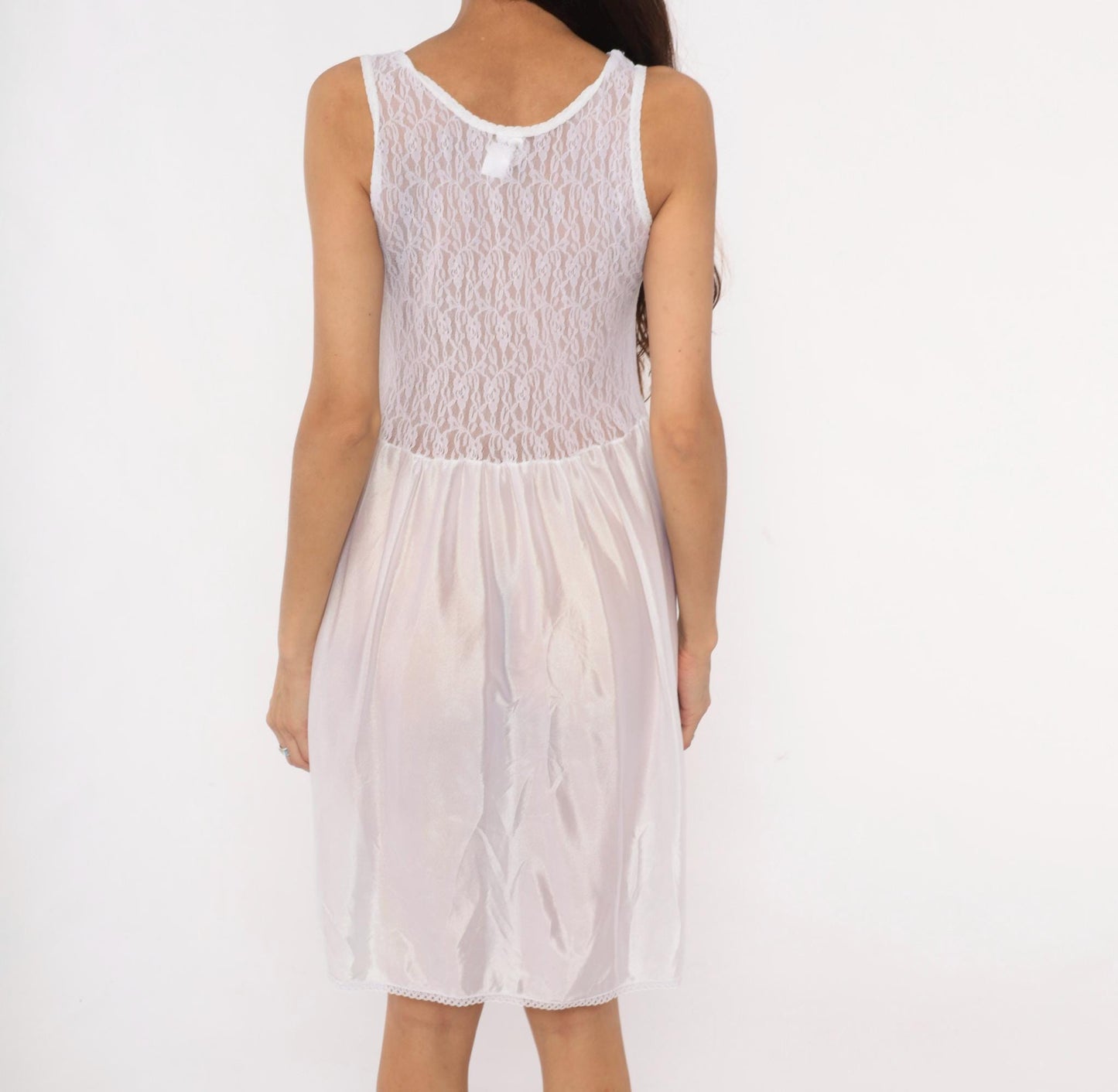 80s Copper Key White Lace Babydoll Slip Dress Satin Bow Nightgown Small