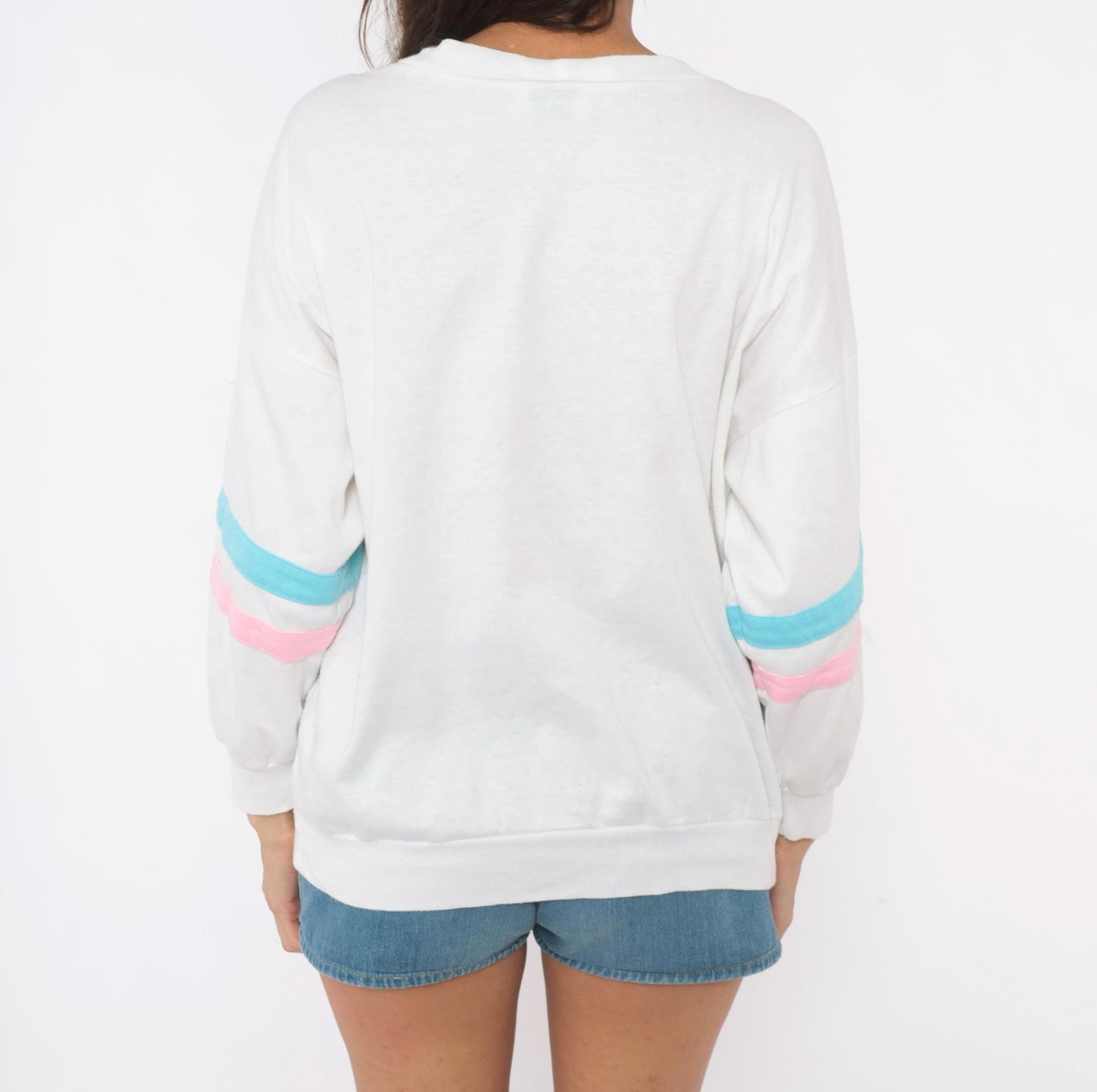 80s Marc Perry Pastel Striped Cotton Sweatshirt Crew Neck Medium