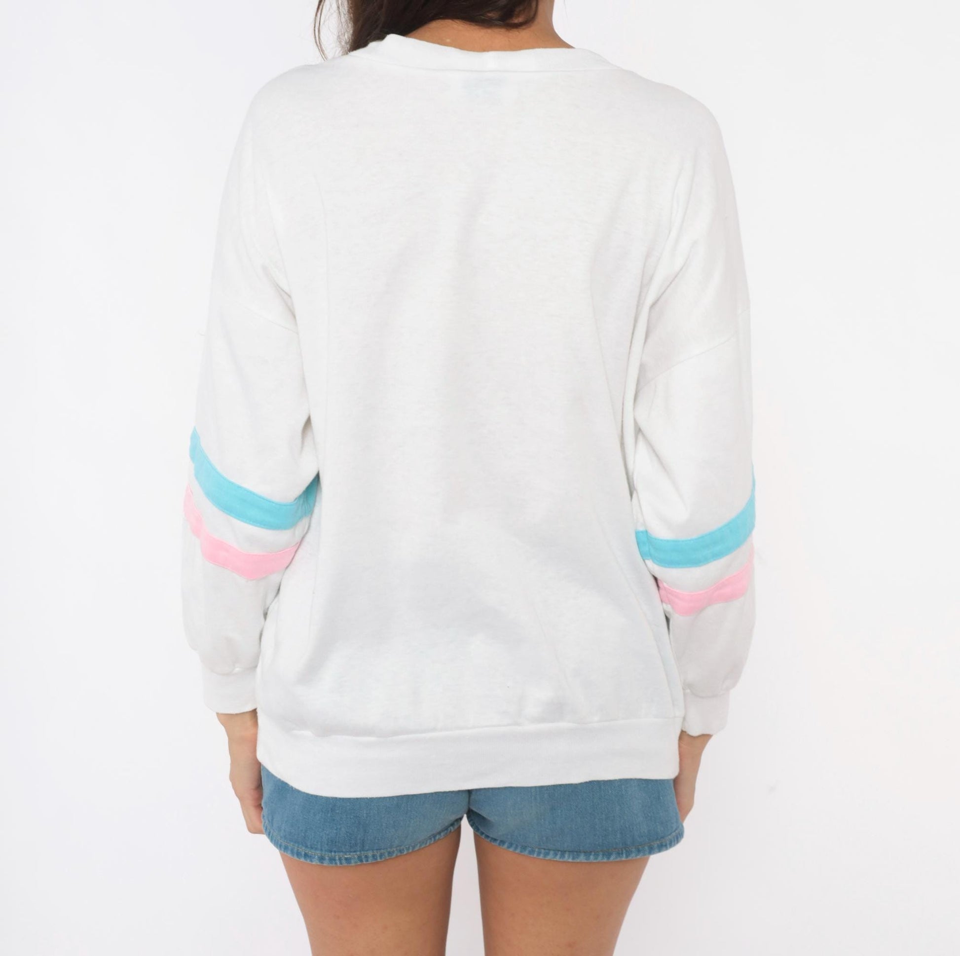 80s Marc Perry Pastel Striped Cotton Sweatshirt Crew Neck Medium