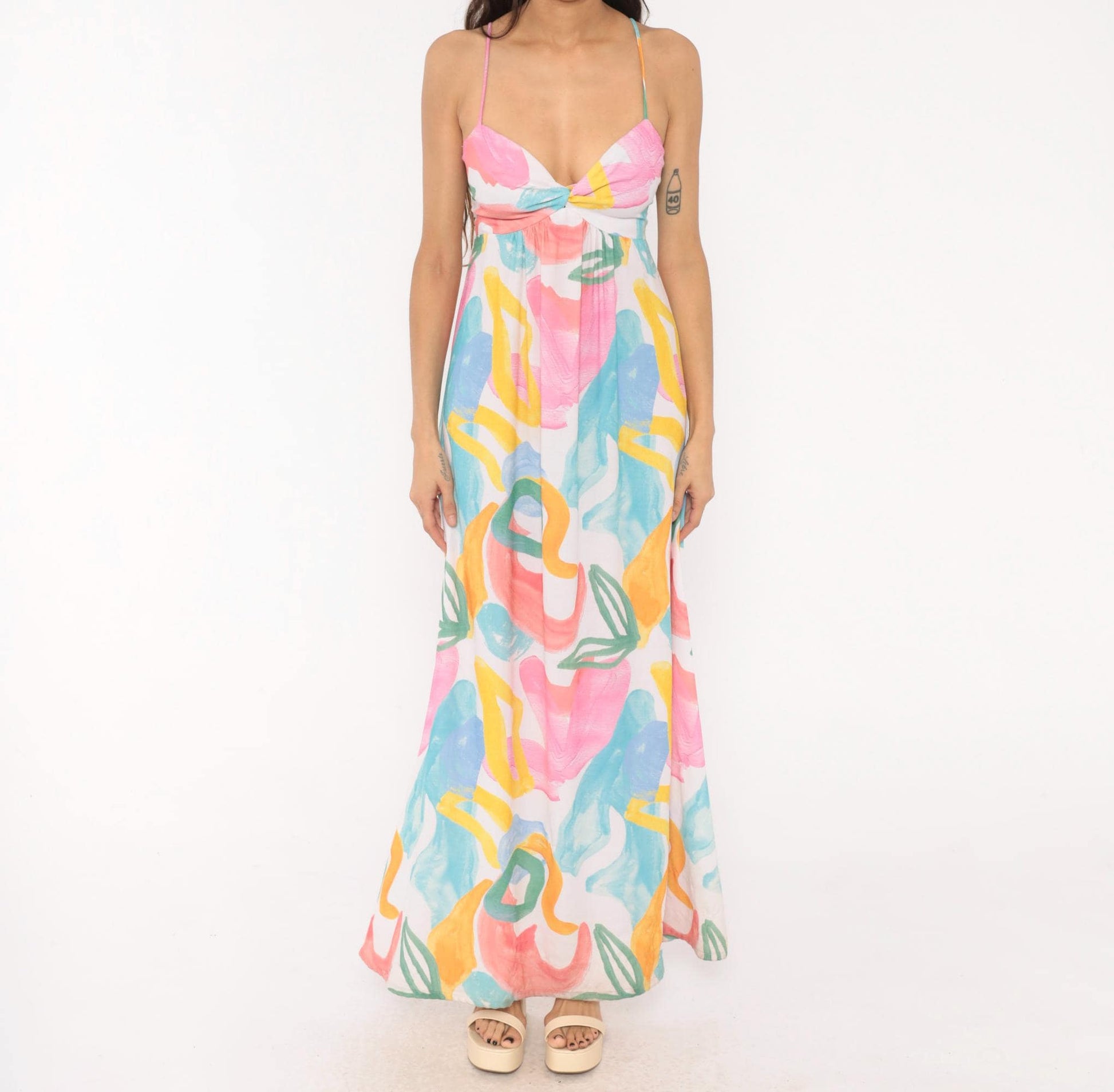 2000s Show Me Your Mumu Abstract Brushstroke Maxi Dress Spaghetti Strap Small