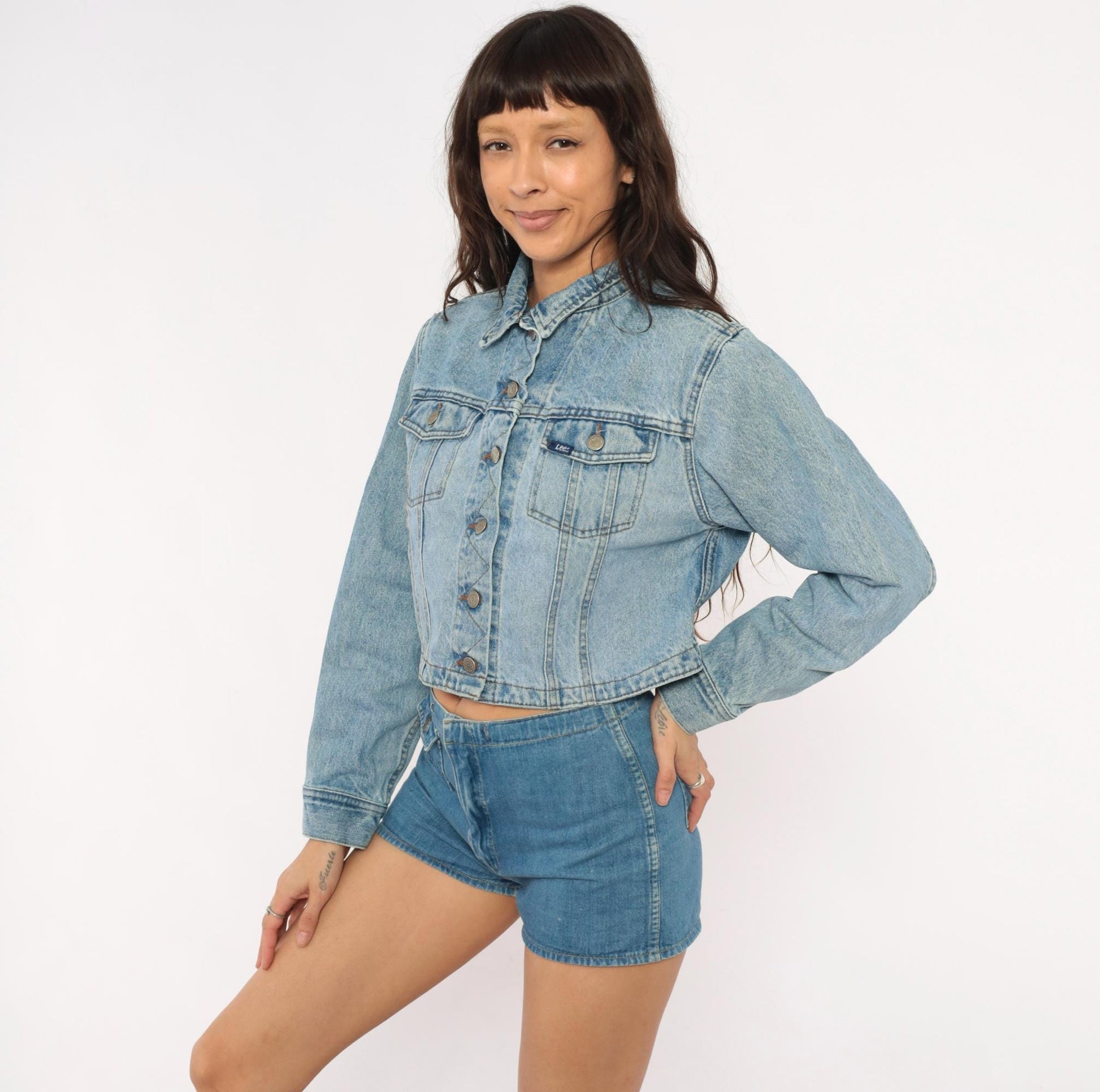 90s Lee Cropped Denim Jacket Light Wash Blue Cotton Trucker Small S