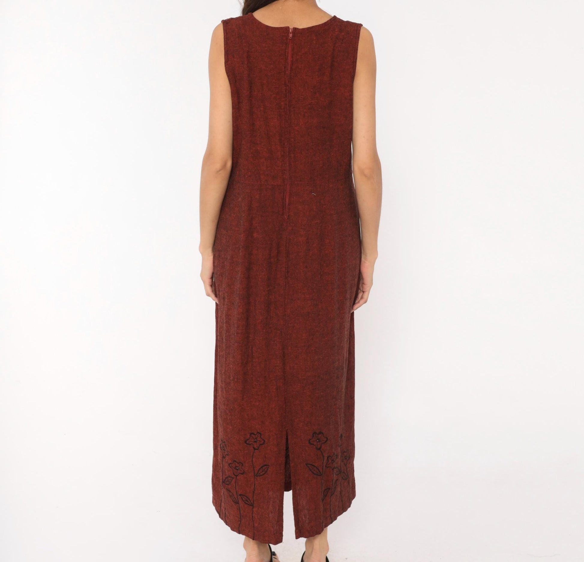 90s Country Wear Casuals Burgundy Linen Maxi Dress – Shopexile