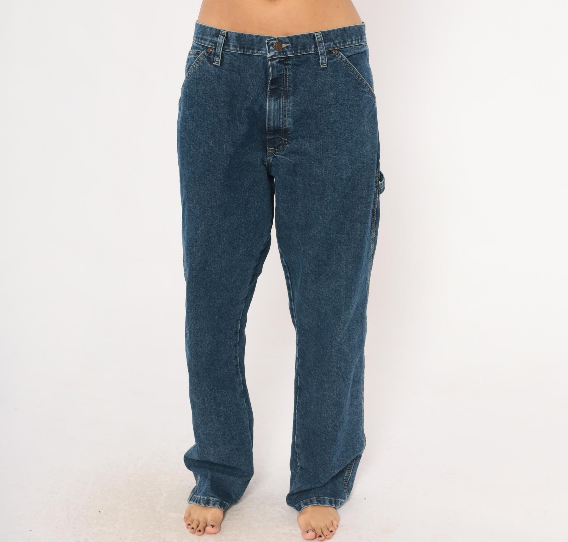 Y2K Wrangler Carpenter Jeans Navy Denim Straight Leg 34x32 Large
