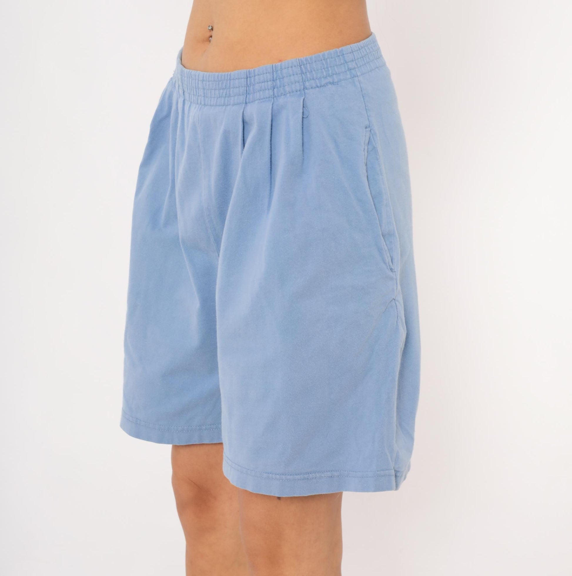 80s Lauren Brooke Pleated Bermuda Shorts Sky Blue Cotton Medium M