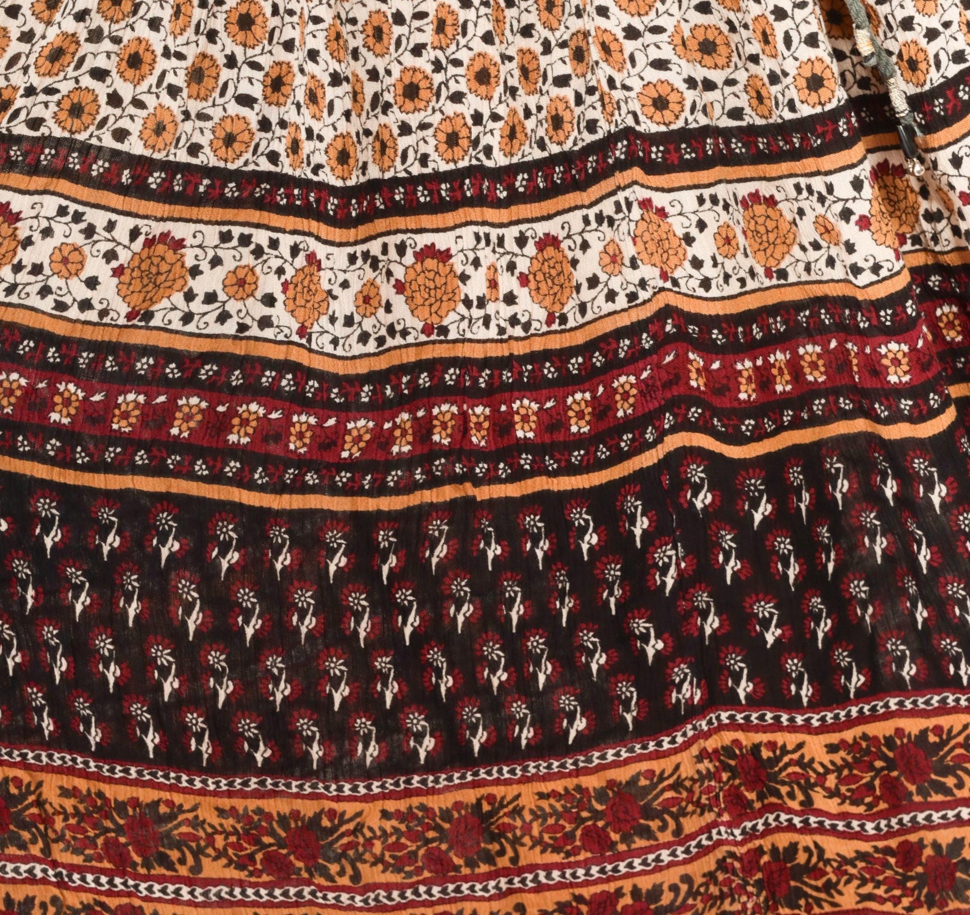 90s Sag Harbor Indian Block Print Maxi Skirt Burgundy Paisley Drawstring Large L