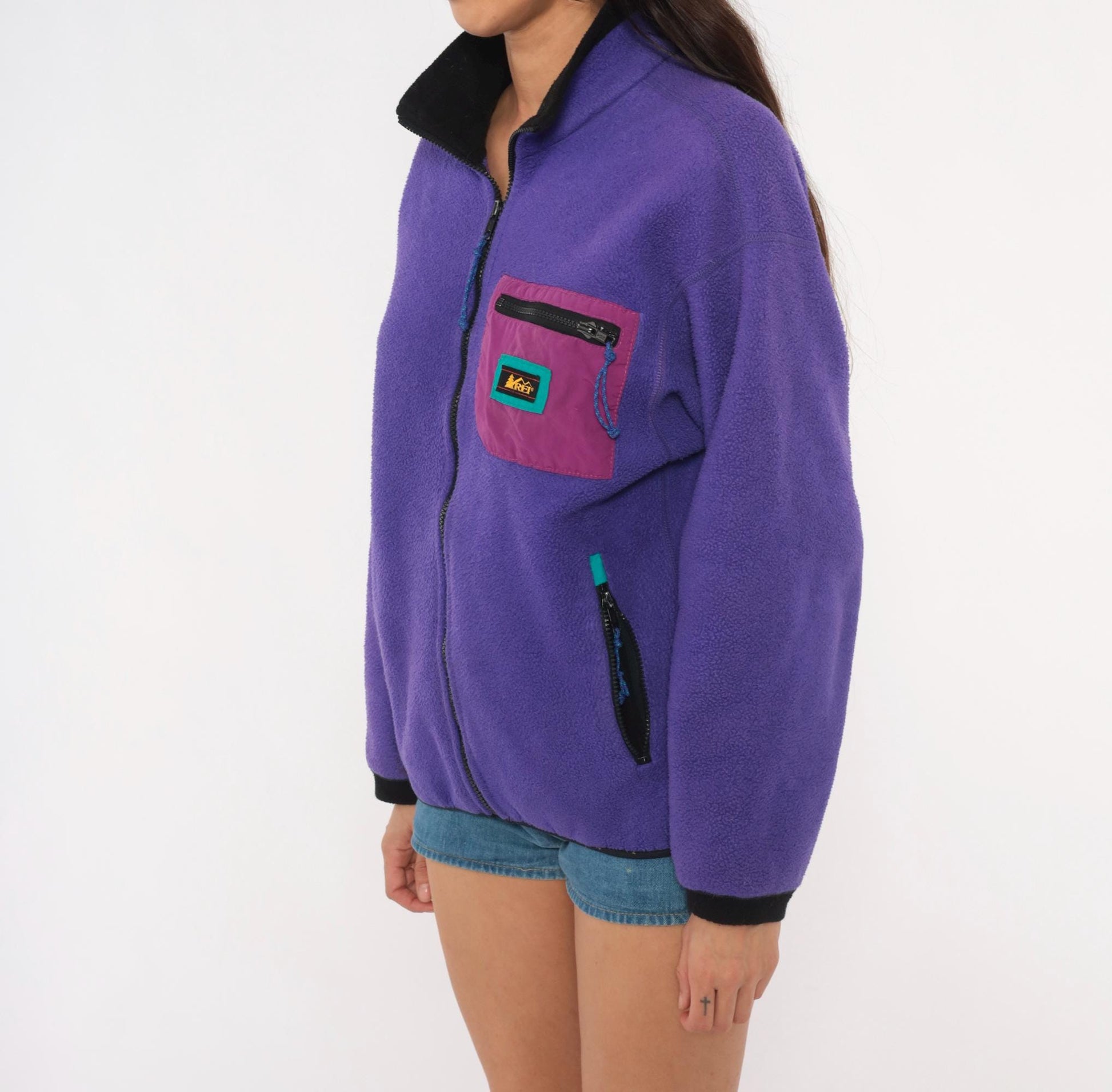 90s REI Purple Fleece Jacket Full Zip Colorblock Medium M