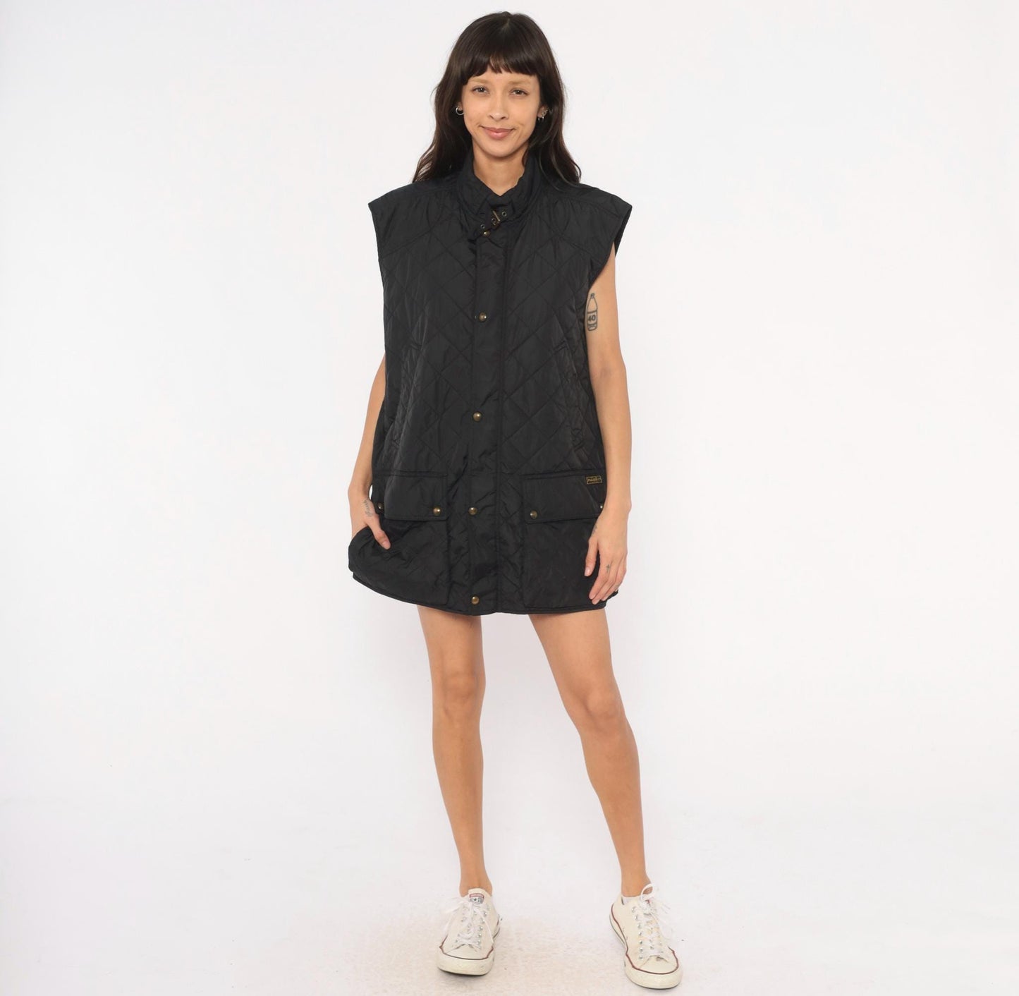Polo Ralph Lauren Black Quilted Vest Diamond Stitch Snap Front Extra Large XL