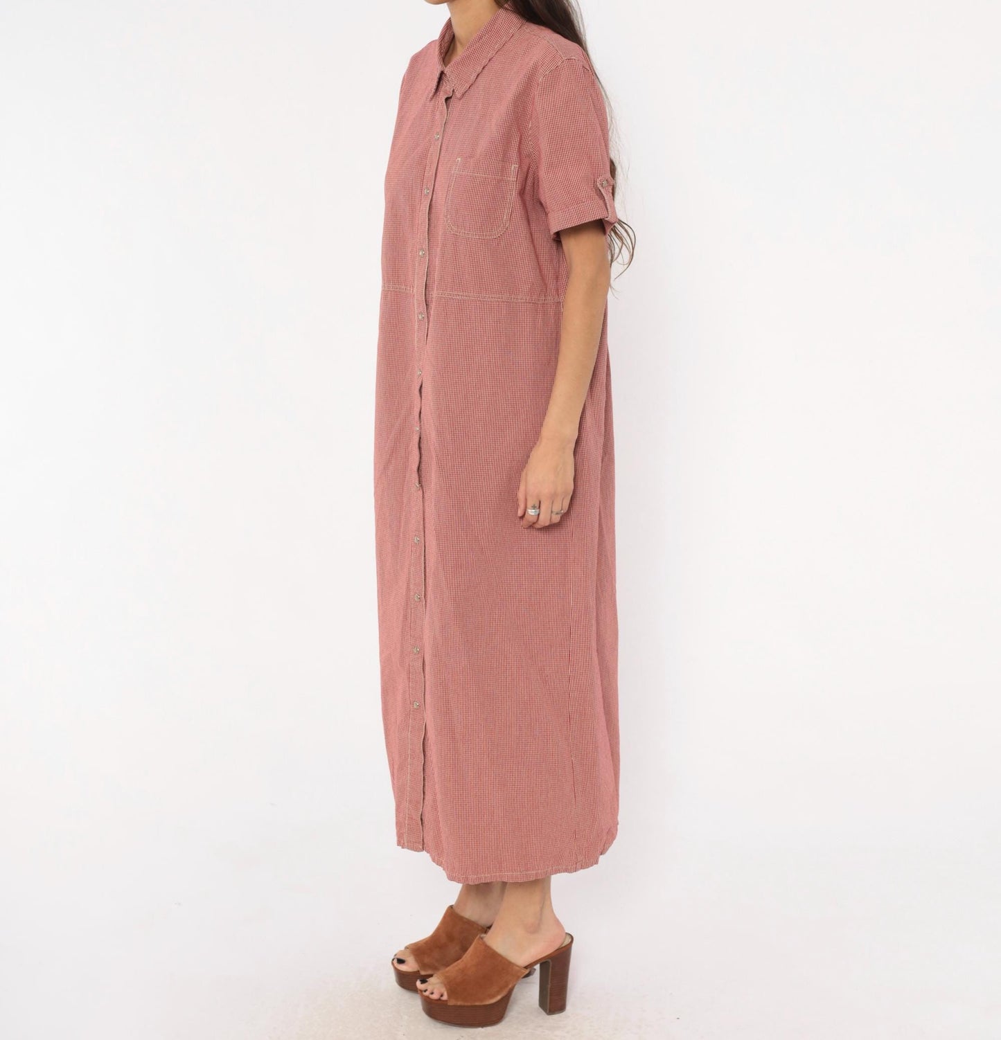 90s White Stag Gingham Shirtdress Red Cream Check Cotton Maxi Extra Large