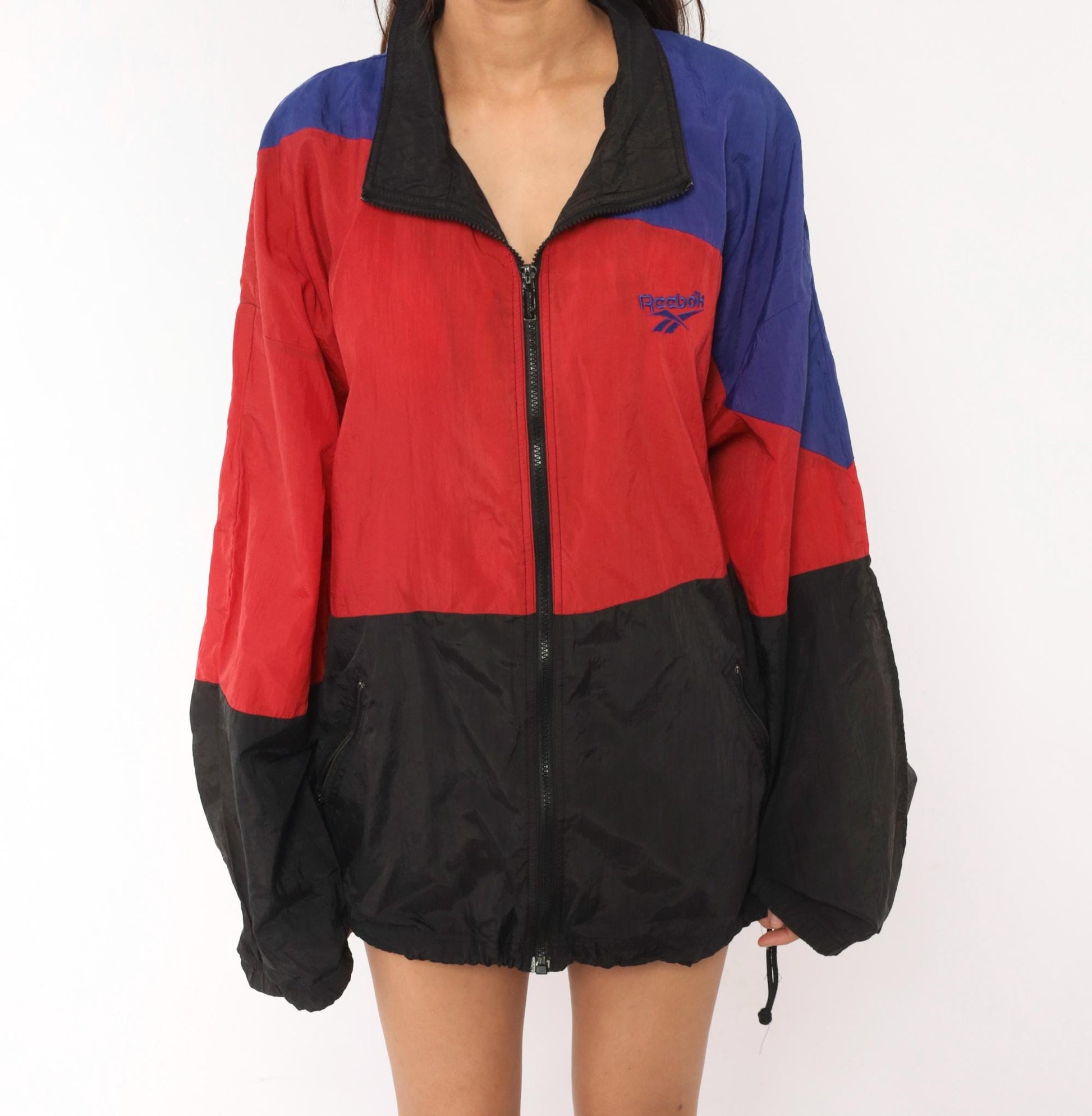 90s Reebok Windbreaker Colorblock Red Purple Black Jacket Extra Large XL
