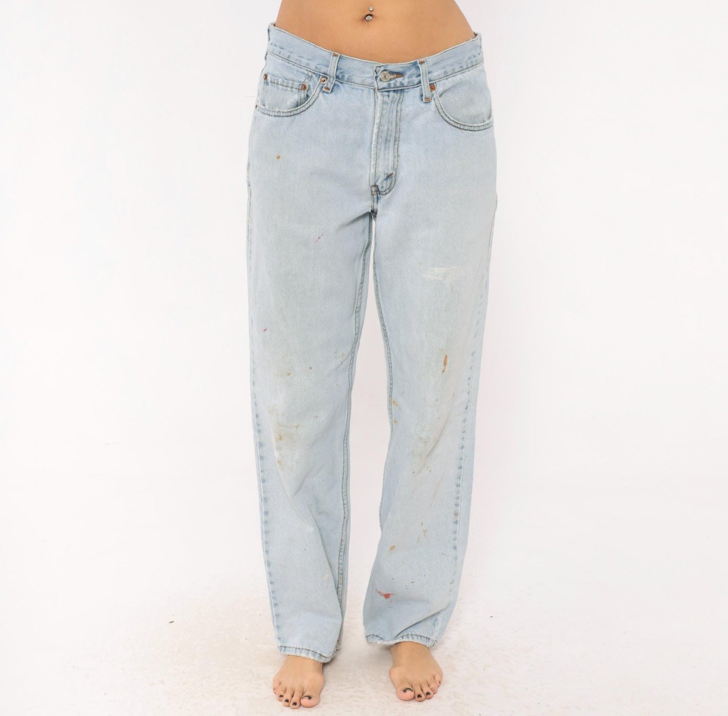 90s Levi's 550 Light Wash Straight Leg Jeans Distressed Blue 32x32