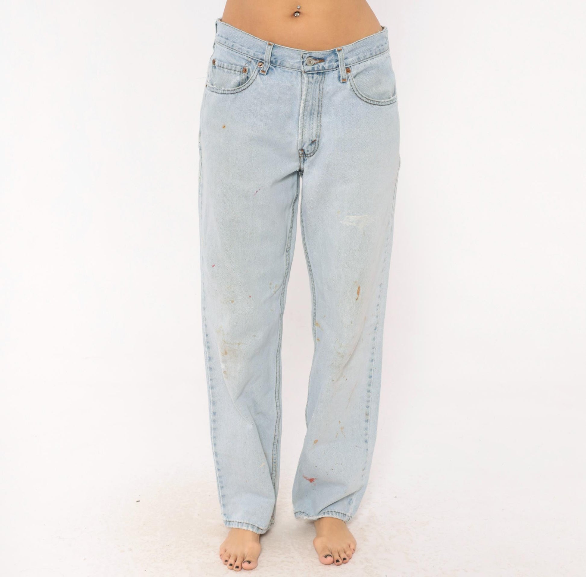 90s Levi's 550 Light Wash Straight Leg Jeans Distressed Blue 32x32
