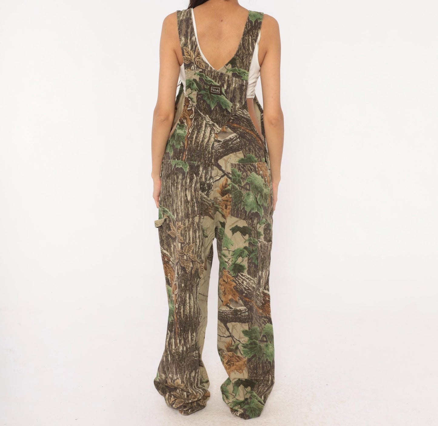 90s Realtree Camo Bib Overalls Walls Woodland Tree Leaf Cotton 34x32