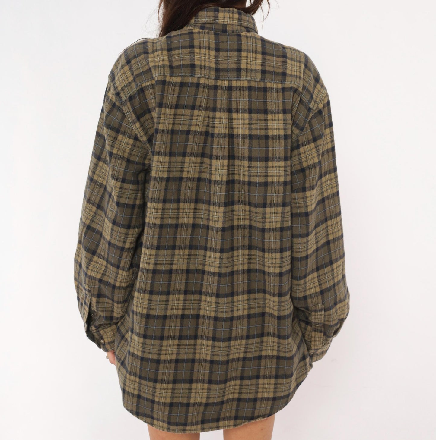 2000s Carhartt Plaid Flannel Shirt Tan Navy Button Down Medium
