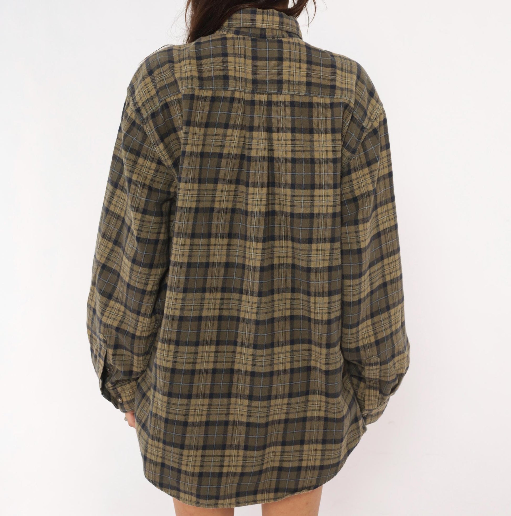 2000s Carhartt Plaid Flannel Shirt Tan Navy Button Down Medium