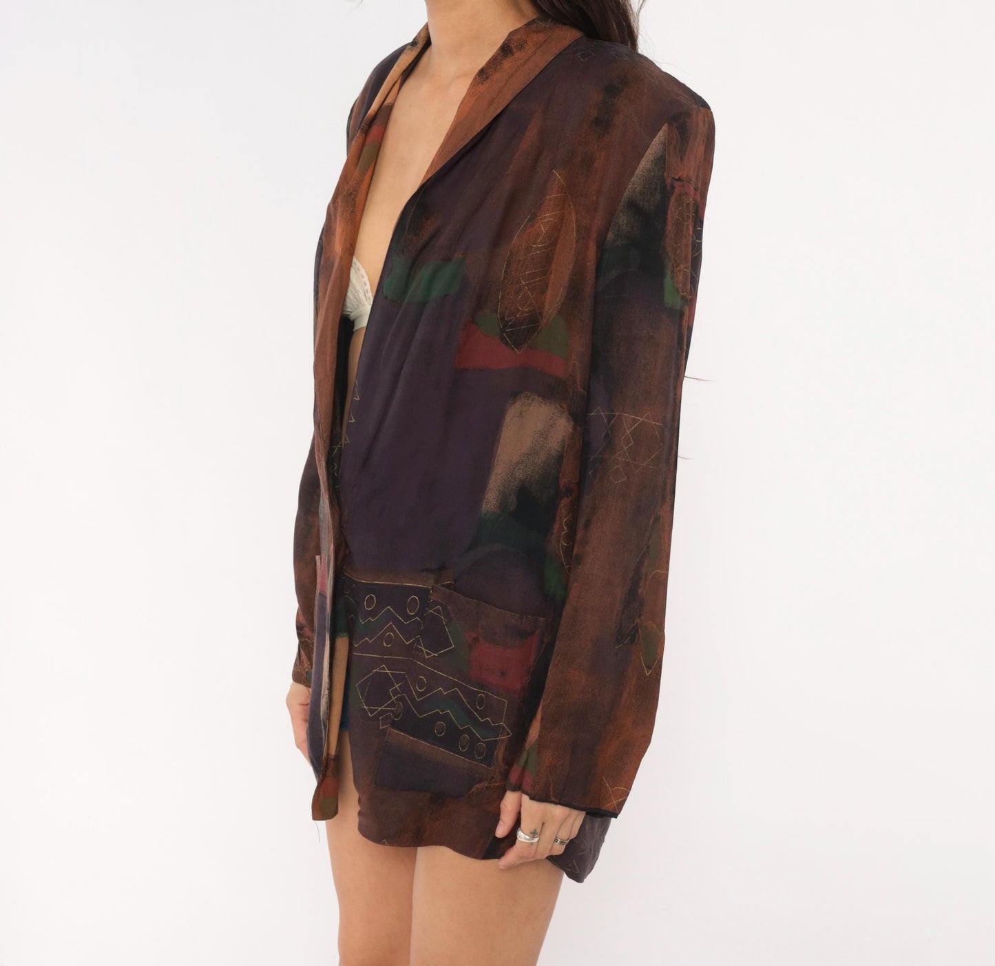 90s Kensington Abstract Tribal Blazer Brown Plum Geometric Medium M