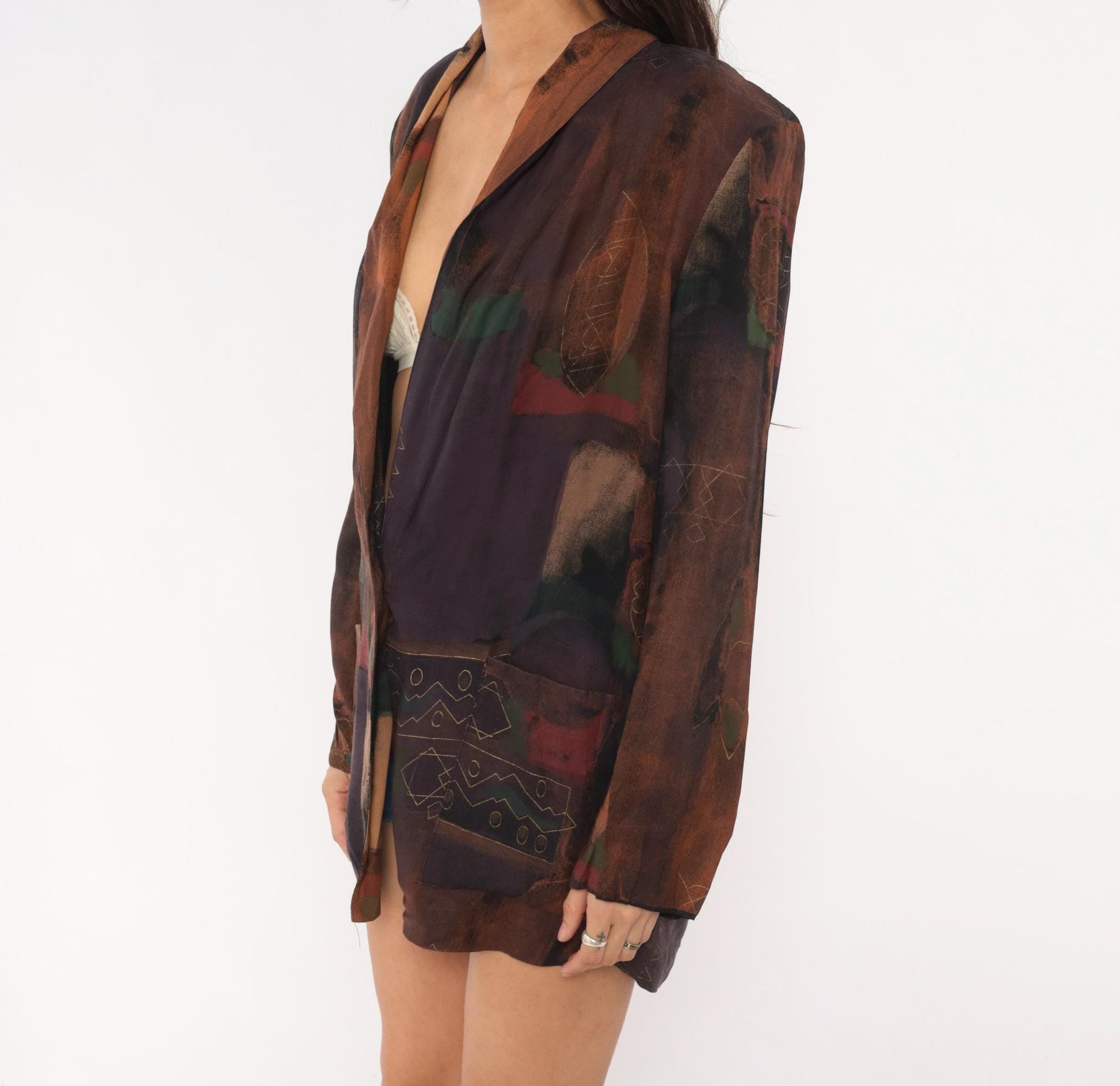 90s Kensington Abstract Tribal Blazer Brown Plum Geometric Medium M