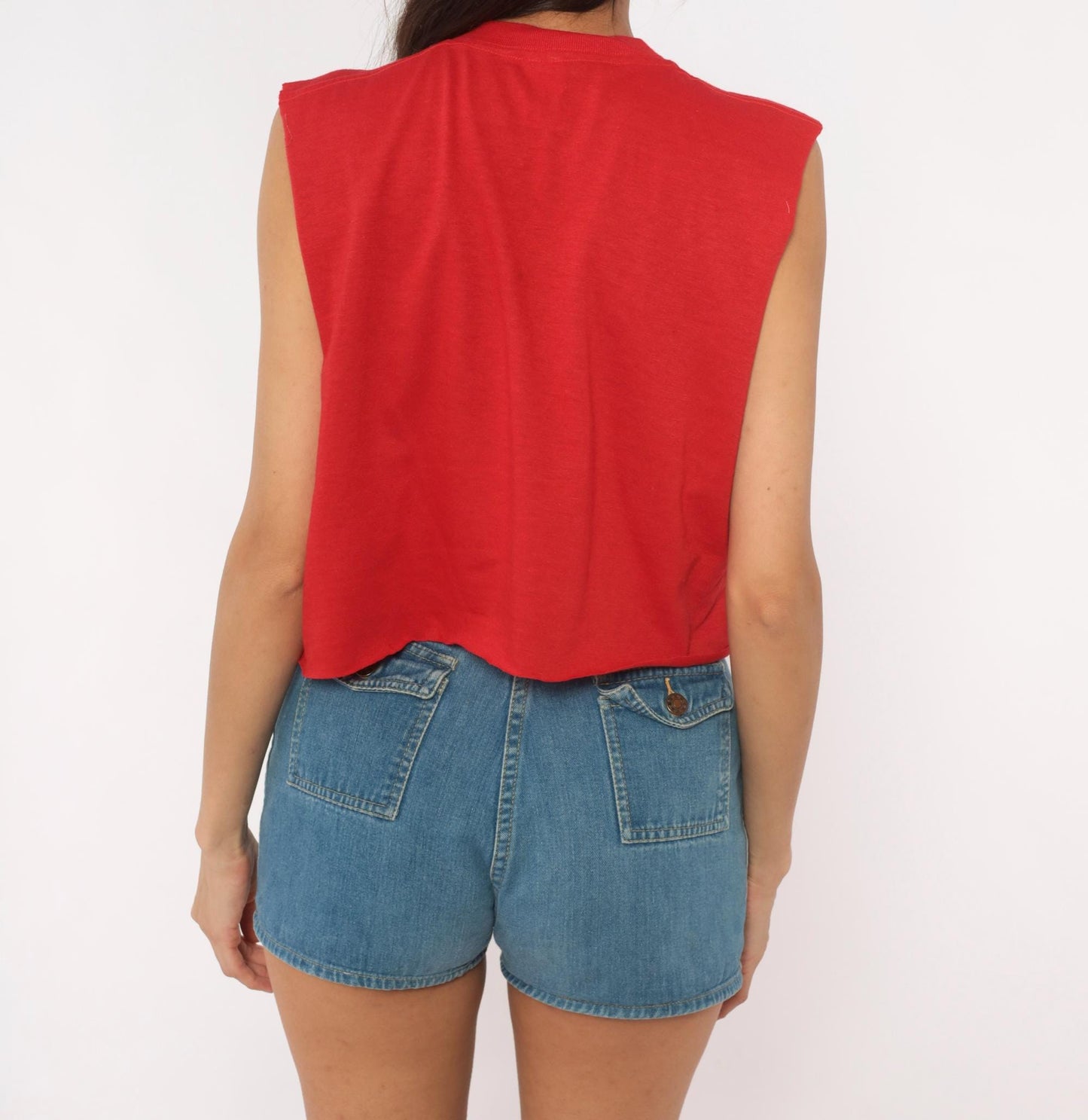 80s Healthknit Red Crop Tank Tribal Totem Print Black Sleeveless Small
