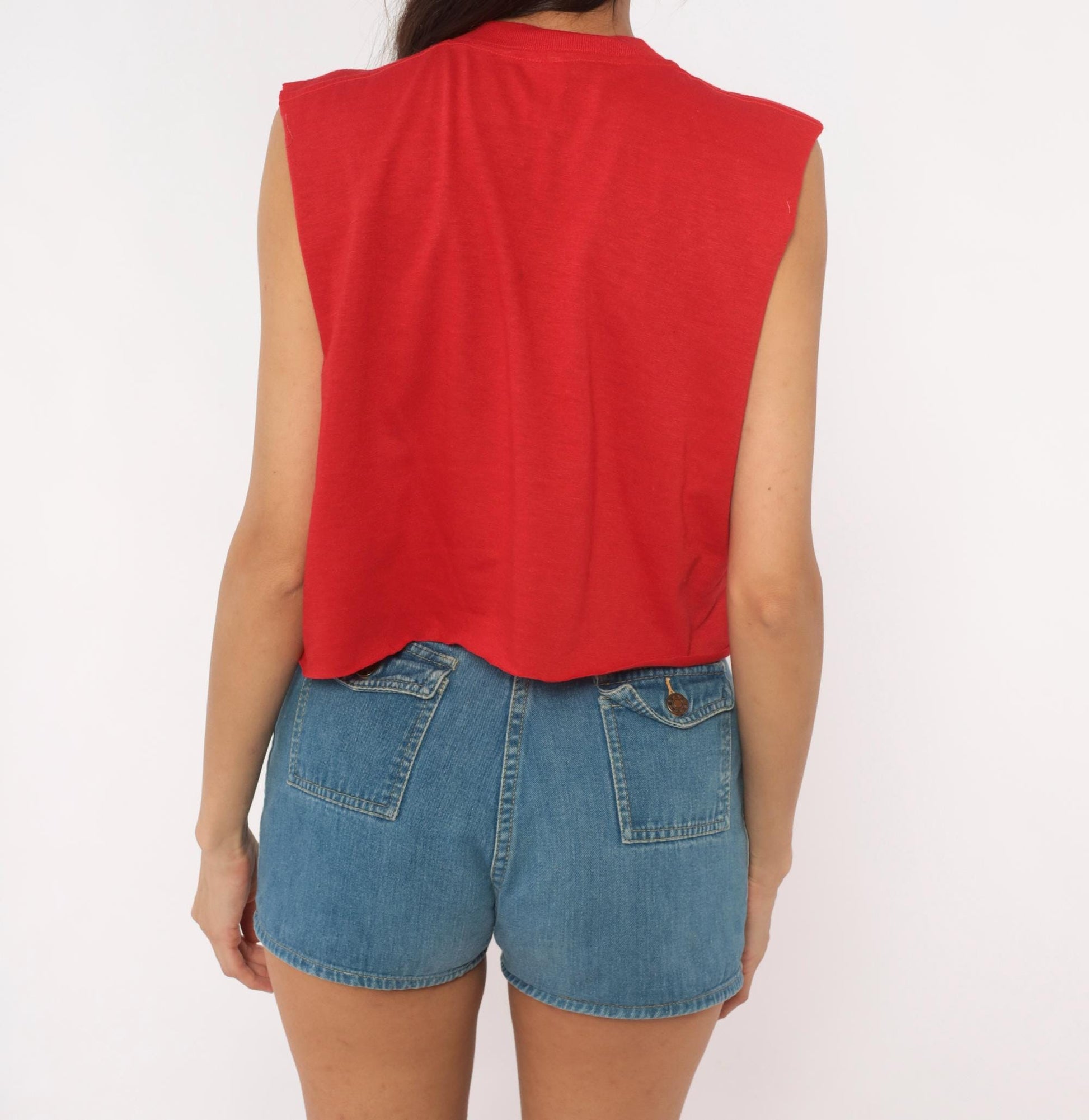 80s Healthknit Red Crop Tank Tribal Totem Print Black Sleeveless Small