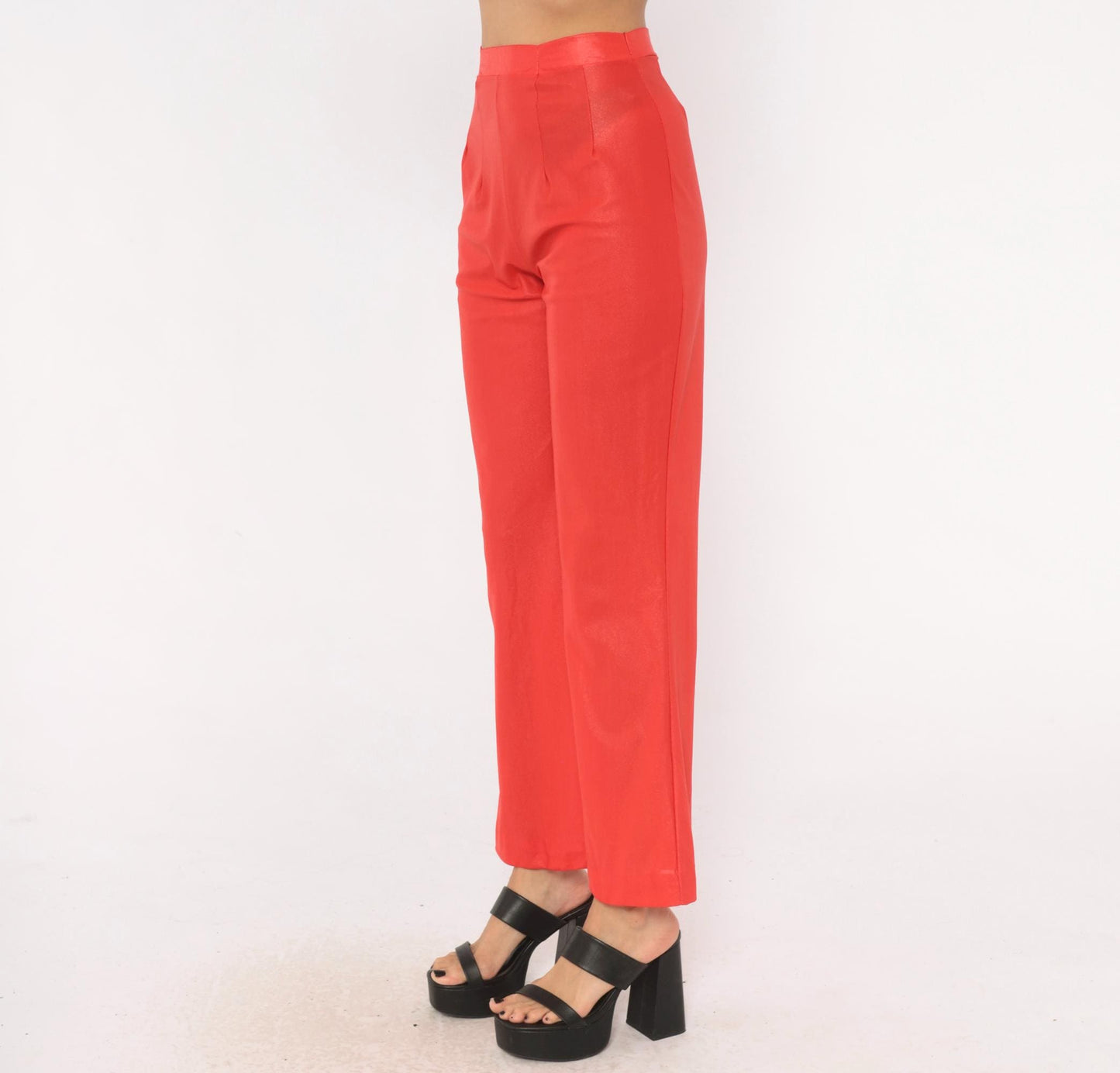70s Habella Neon Coral Flare Pants High Waist Bell Bottom Acetate XS