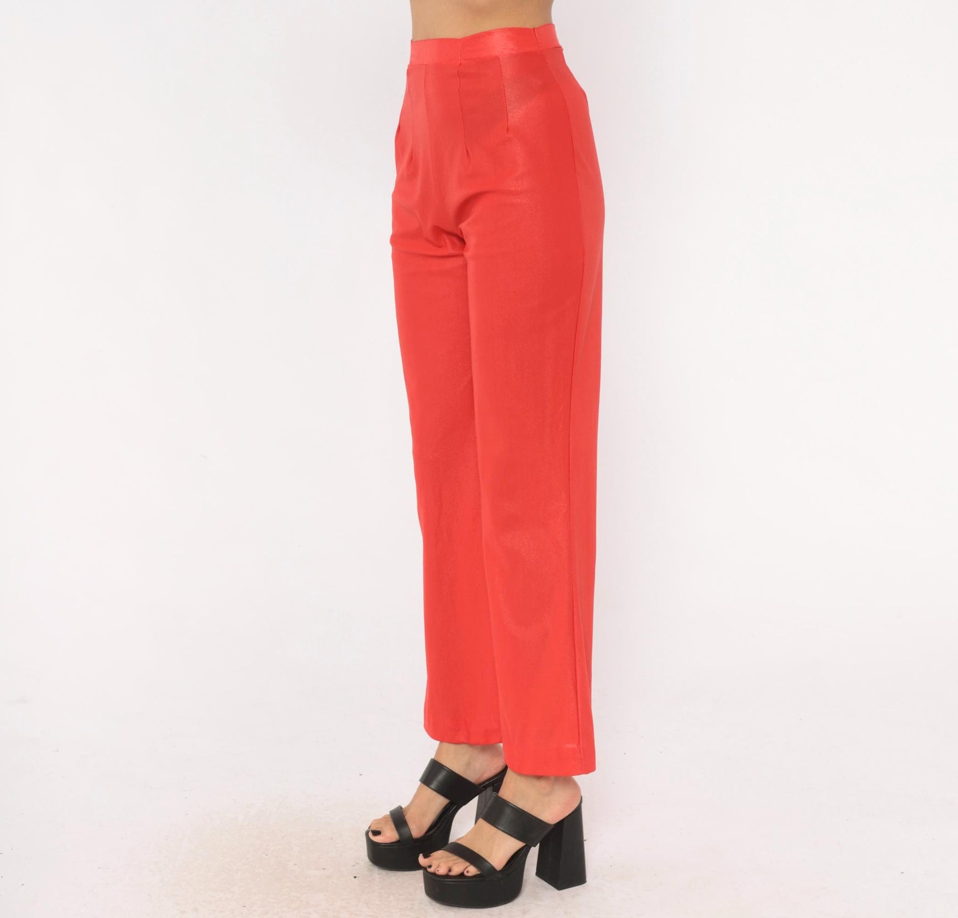 70s Habella Neon Coral Flare Pants High Waist Bell Bottom Acetate XS