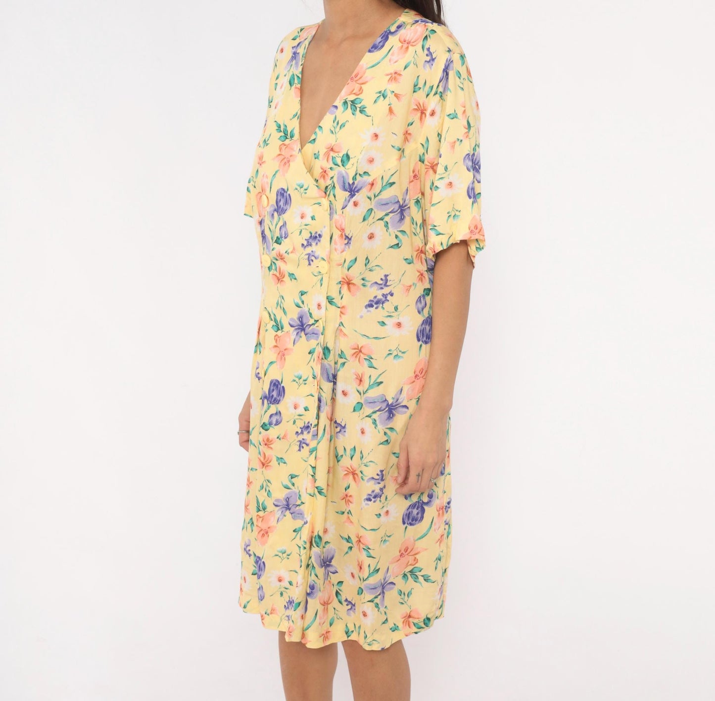 90s Jamie Brooke Floral Button Front Romper Yellow Garden Print Plus Size XXL