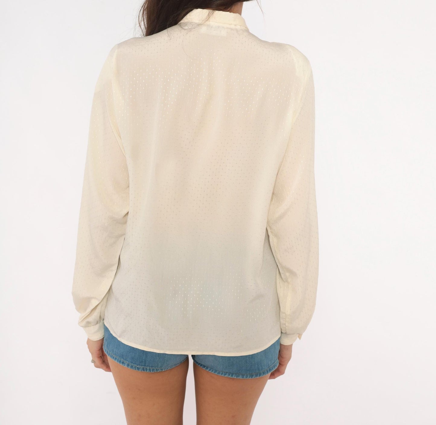 80s Country Suburbans Cream Swiss Dot Blouse Peter Pan Collar Small