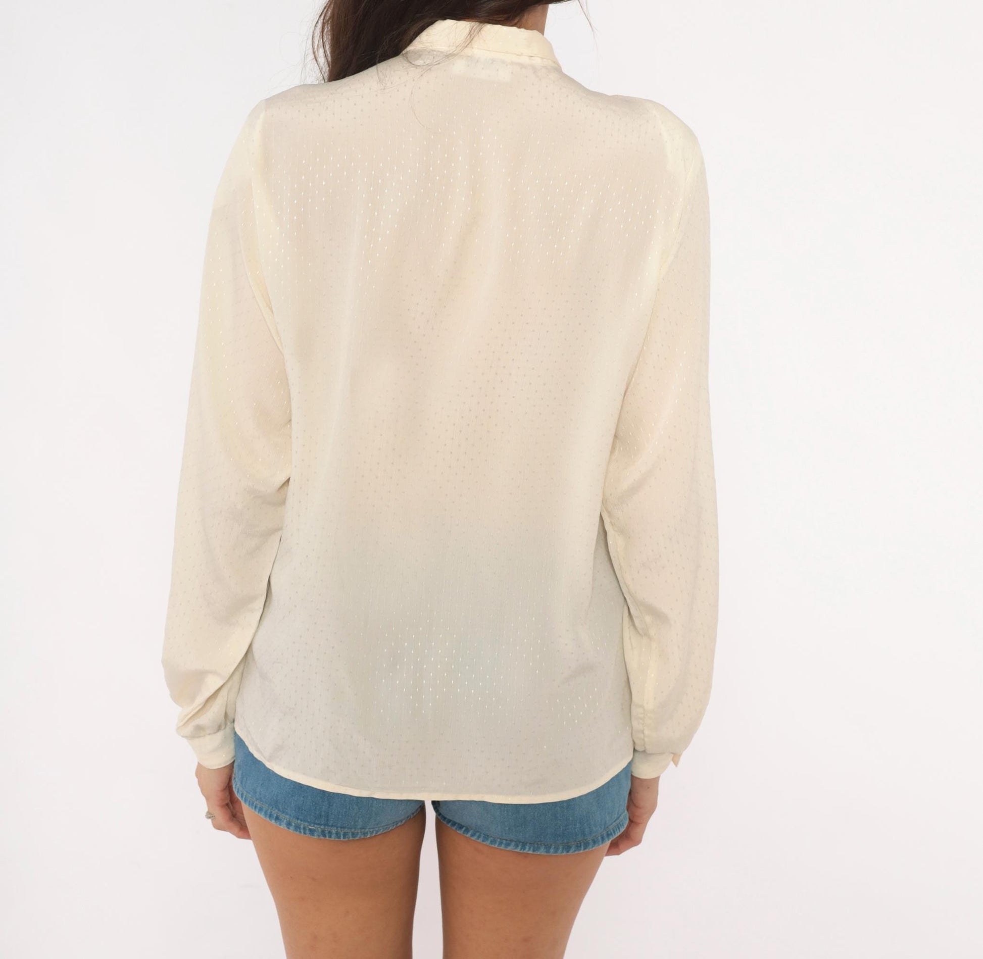 80s Country Suburbans Cream Swiss Dot Blouse Peter Pan Collar Small