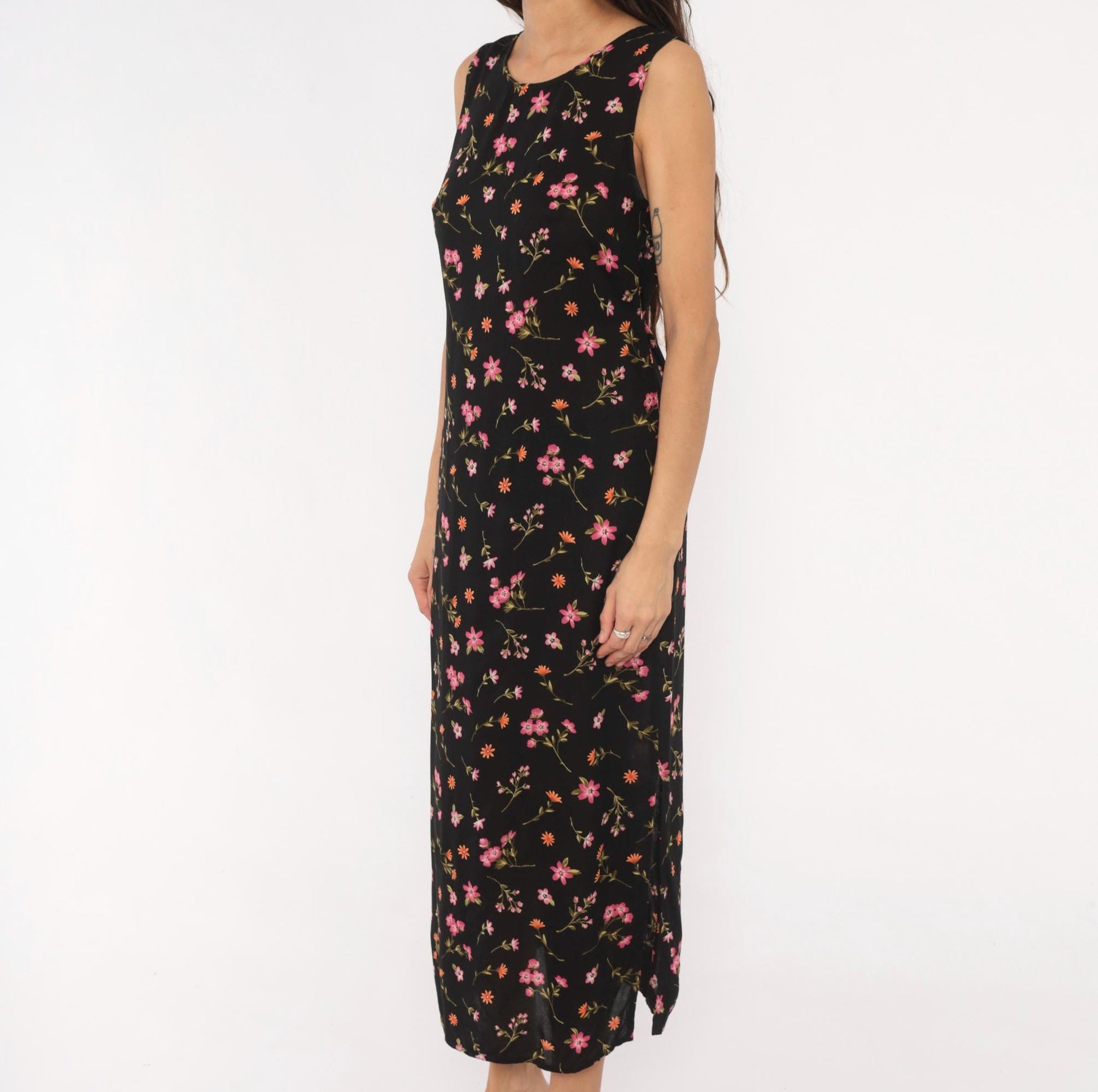 90s Casual Corner Annex Black Floral Maxi Dress Sleeveless Small