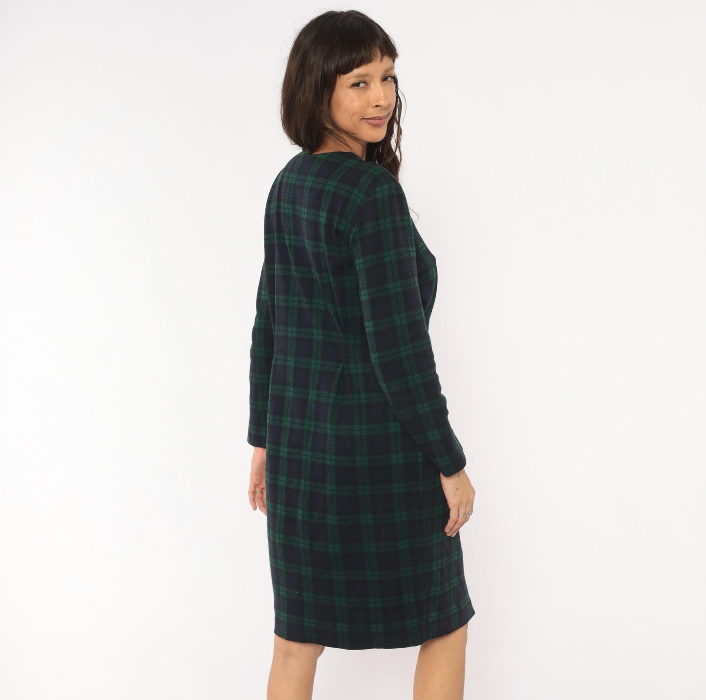 90s Miss Dorby Tartan Plaid Button-Front Shirtdress Navy Teal Cotton Large L