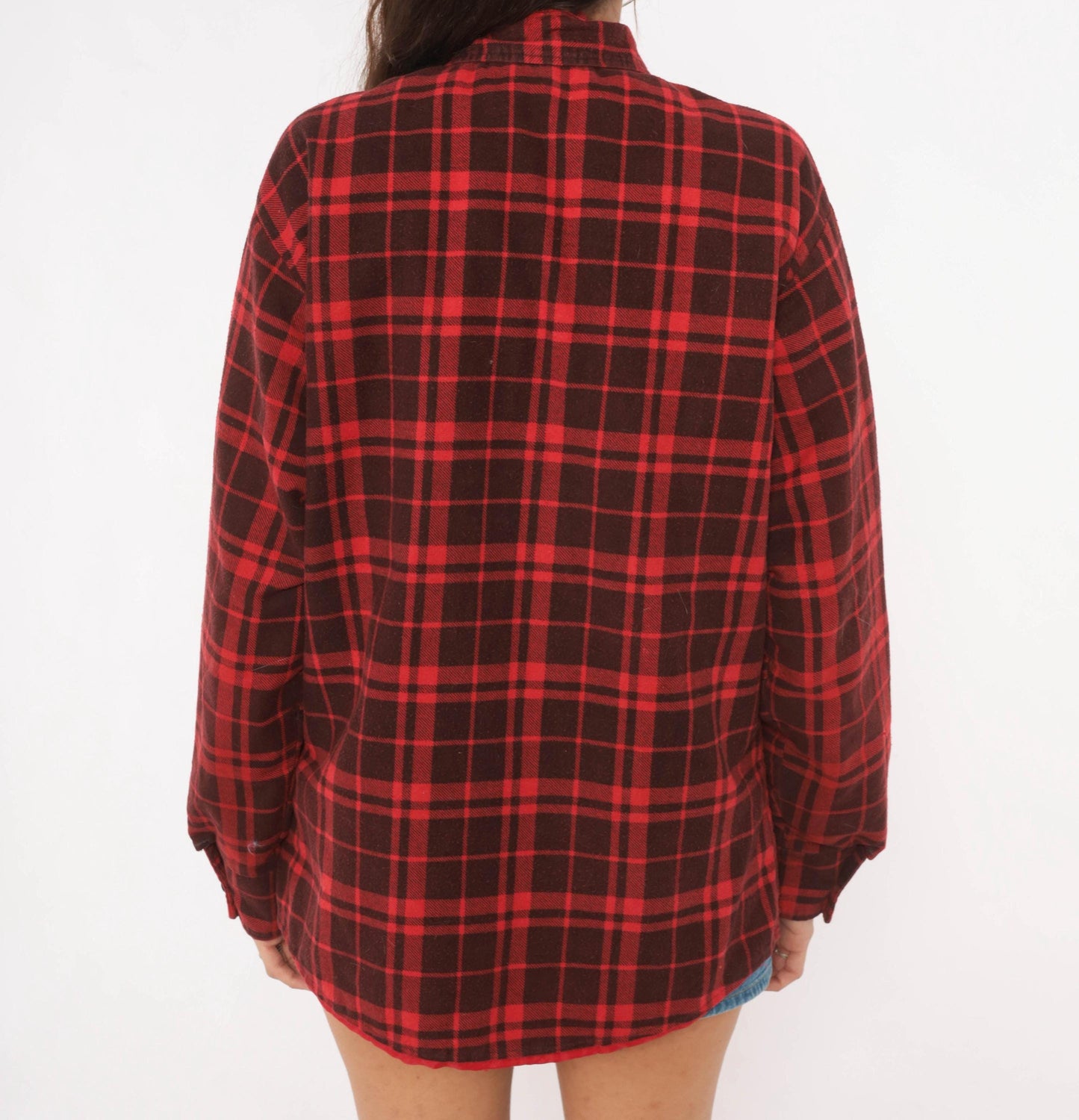 80s Fieldmaster Plaid Flannel Shirt Red Black Quilted Lined Medium