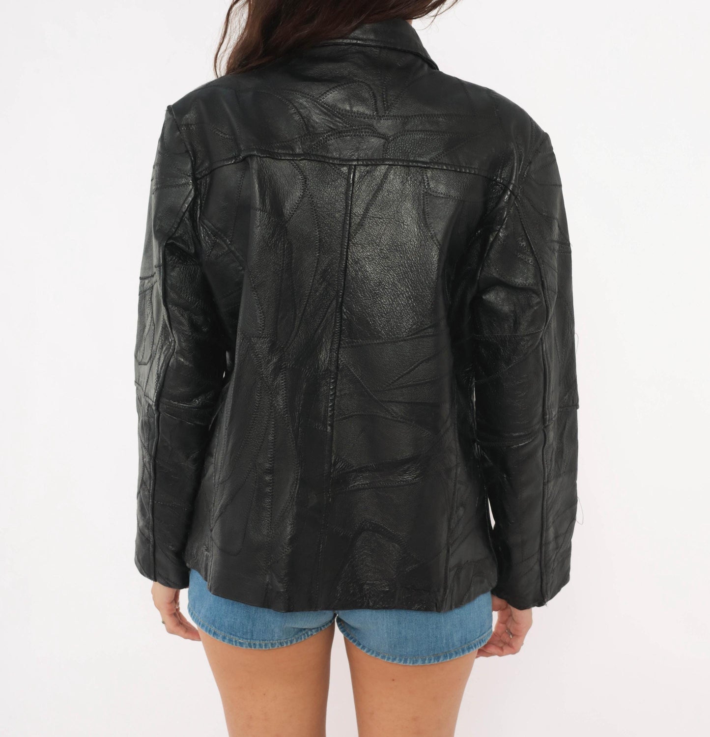 80s Leather & Soul Black Patchwork Leather Jacket Medium M