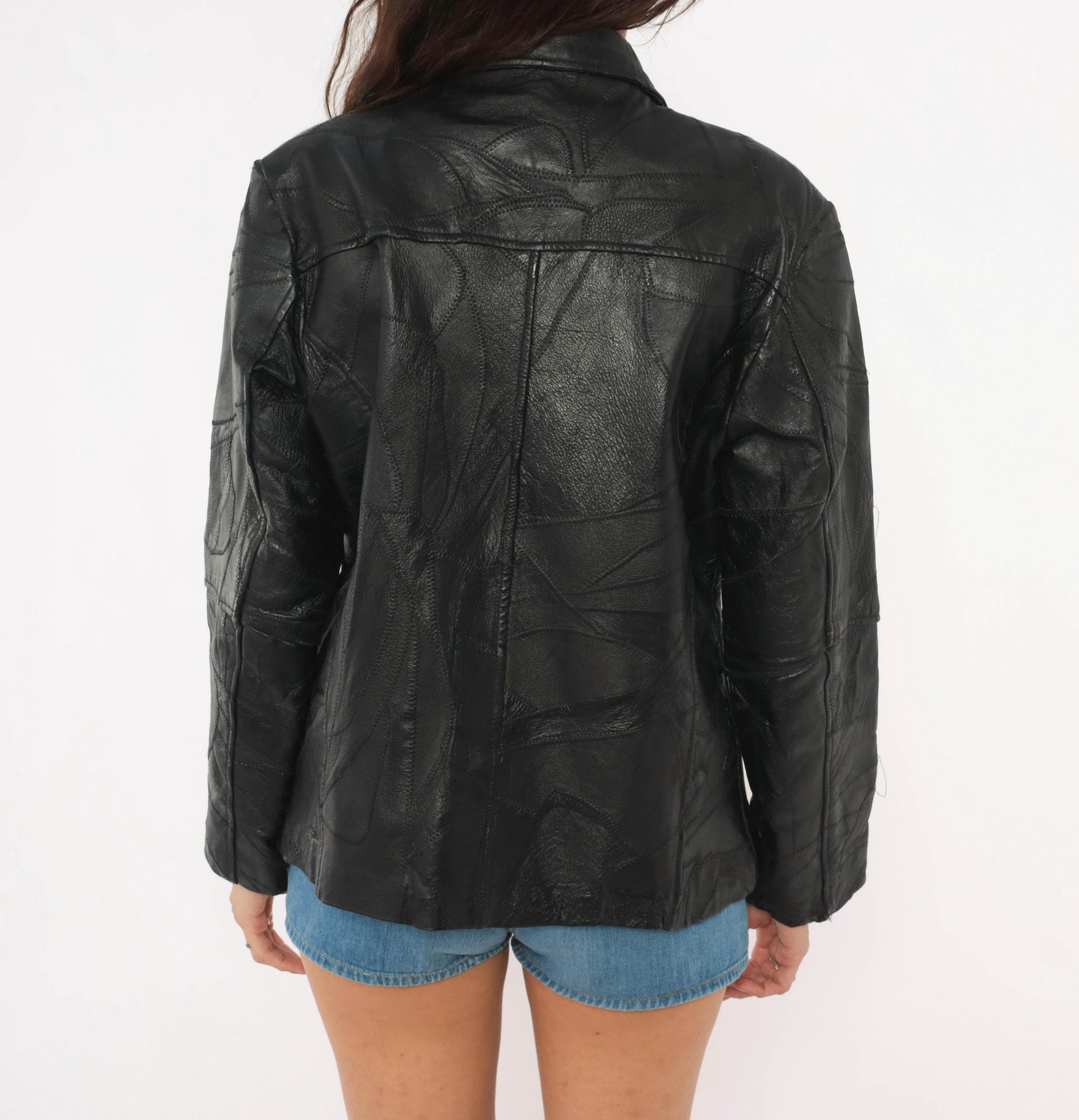 80s Leather & Soul Black Patchwork Leather Jacket Medium M